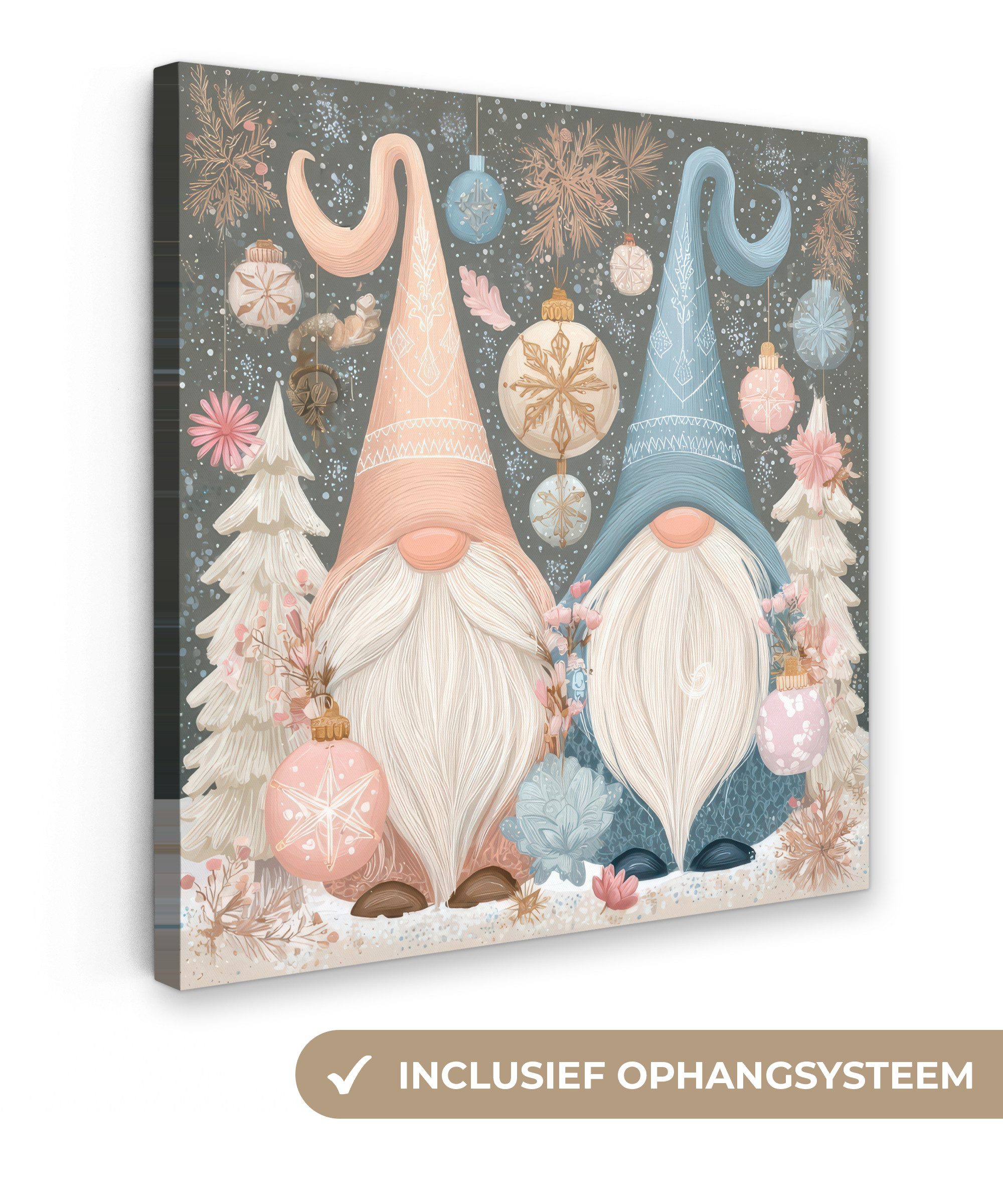 OneMillionCanvasses® Leinwandbild Weihnachten - Wichtel - Pastell, Fotodruck (1 St), Wandbild, Deko Schlafzimmer Wohnzimmer Flur 20x20 cm