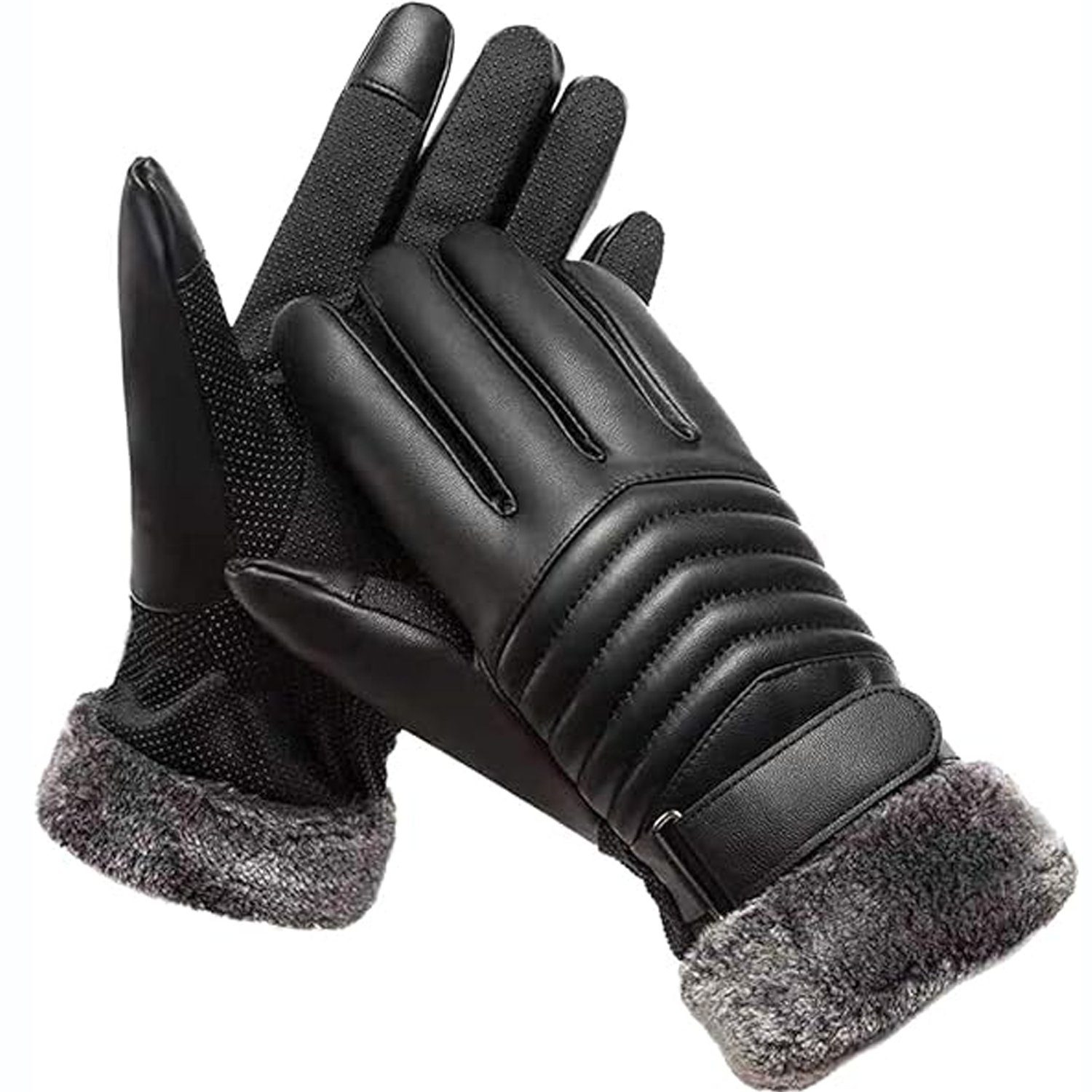 (1 Warm Texting Bedee Touchscreen Paar, rutschfeste Schwarz WinterHandschuhe Touchscreen Winter Handschuhe) Lederhandschuhe Handschuhe Winddicht Herren Thermo Skihandschuhe