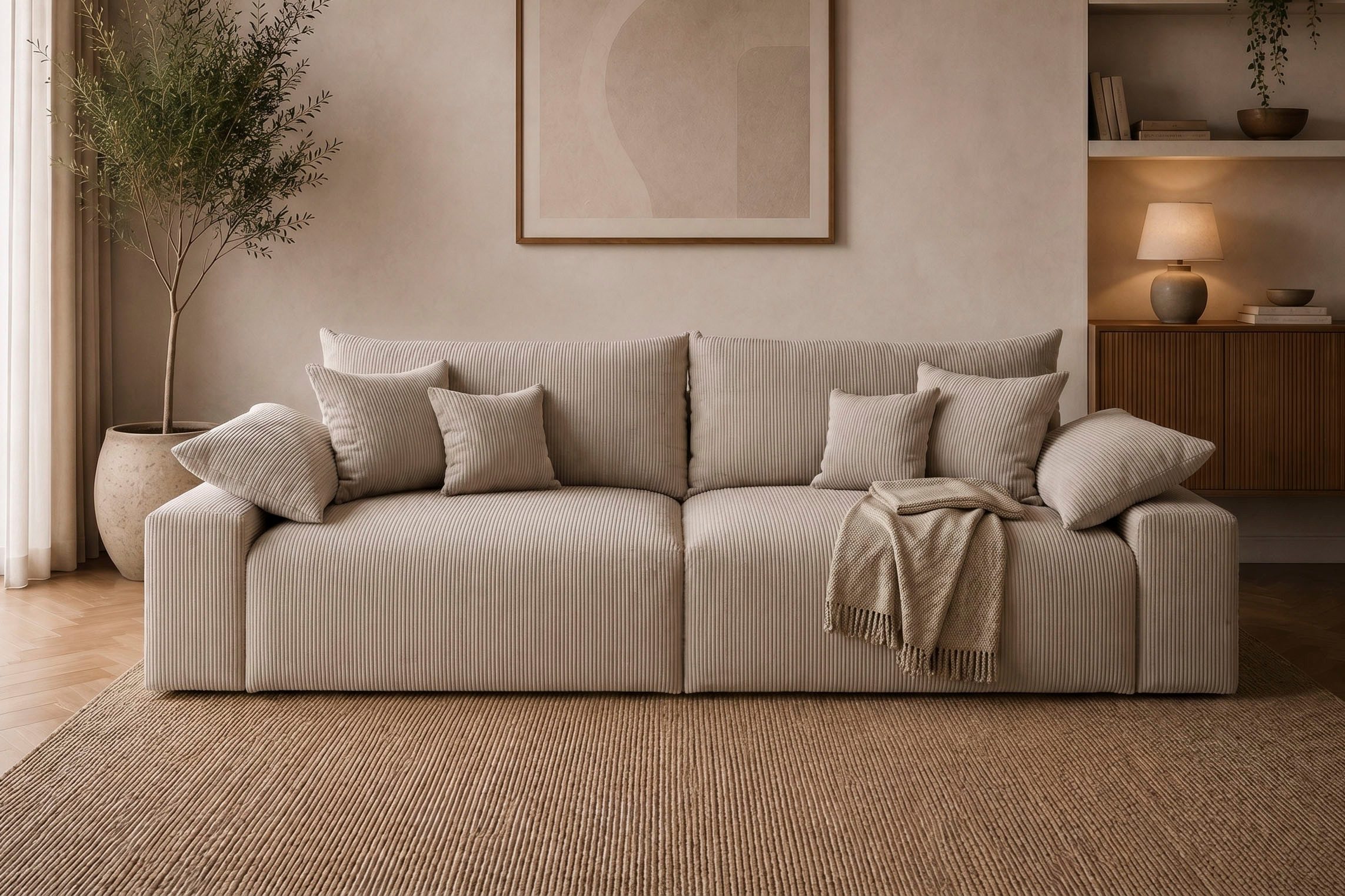 OTTO home Big-Sofa Amici, B: 302 cm, Lounge-Sofa in Boucle und Cord, Mega-Sofa mit Lounge-Komfort, Federkern & 6 Zierkissen