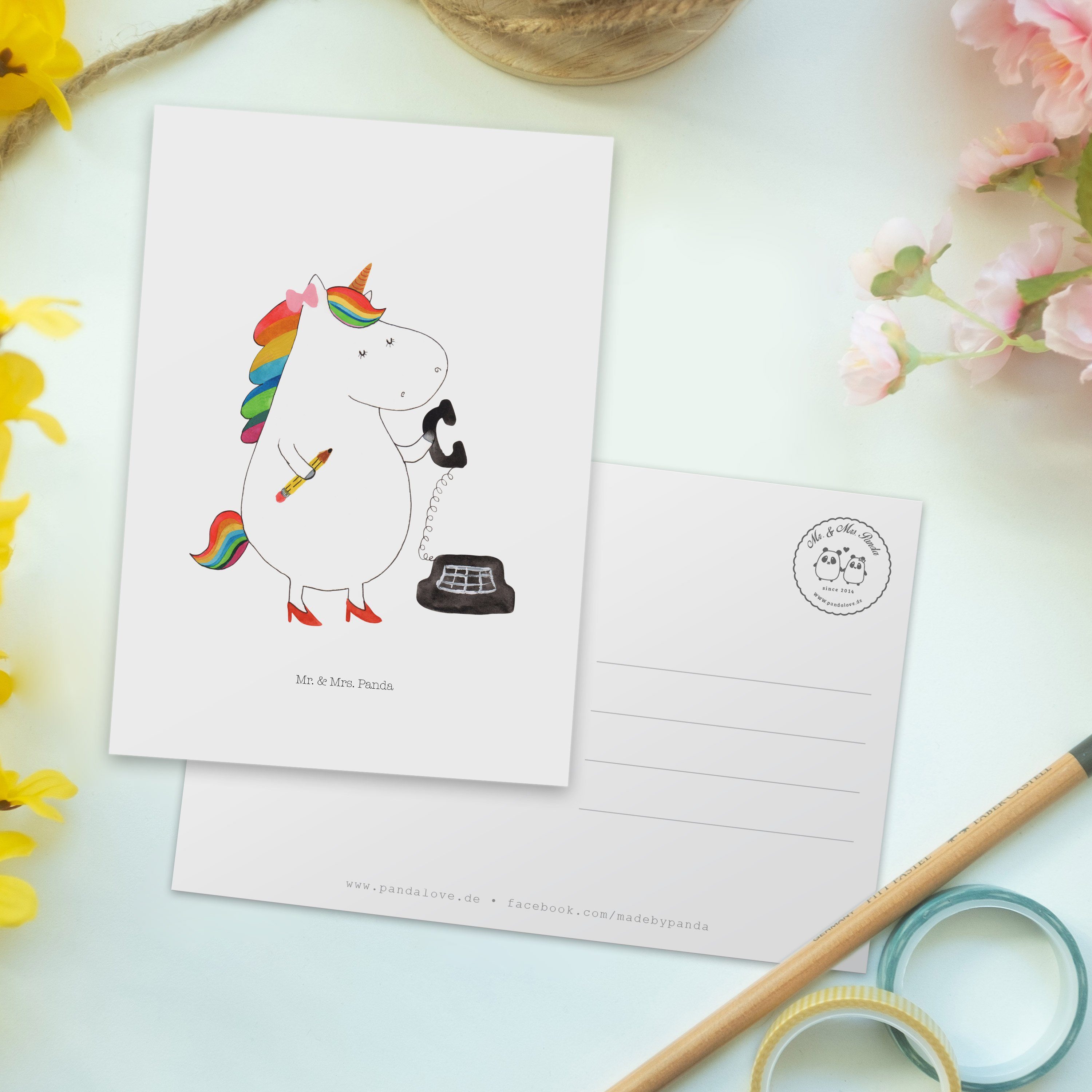 Geschenk, Panda Sekretärin Postkarte Dankeskarte, - - Mrs. Mr. Einladung, Steuerb & Weiß Einhorn