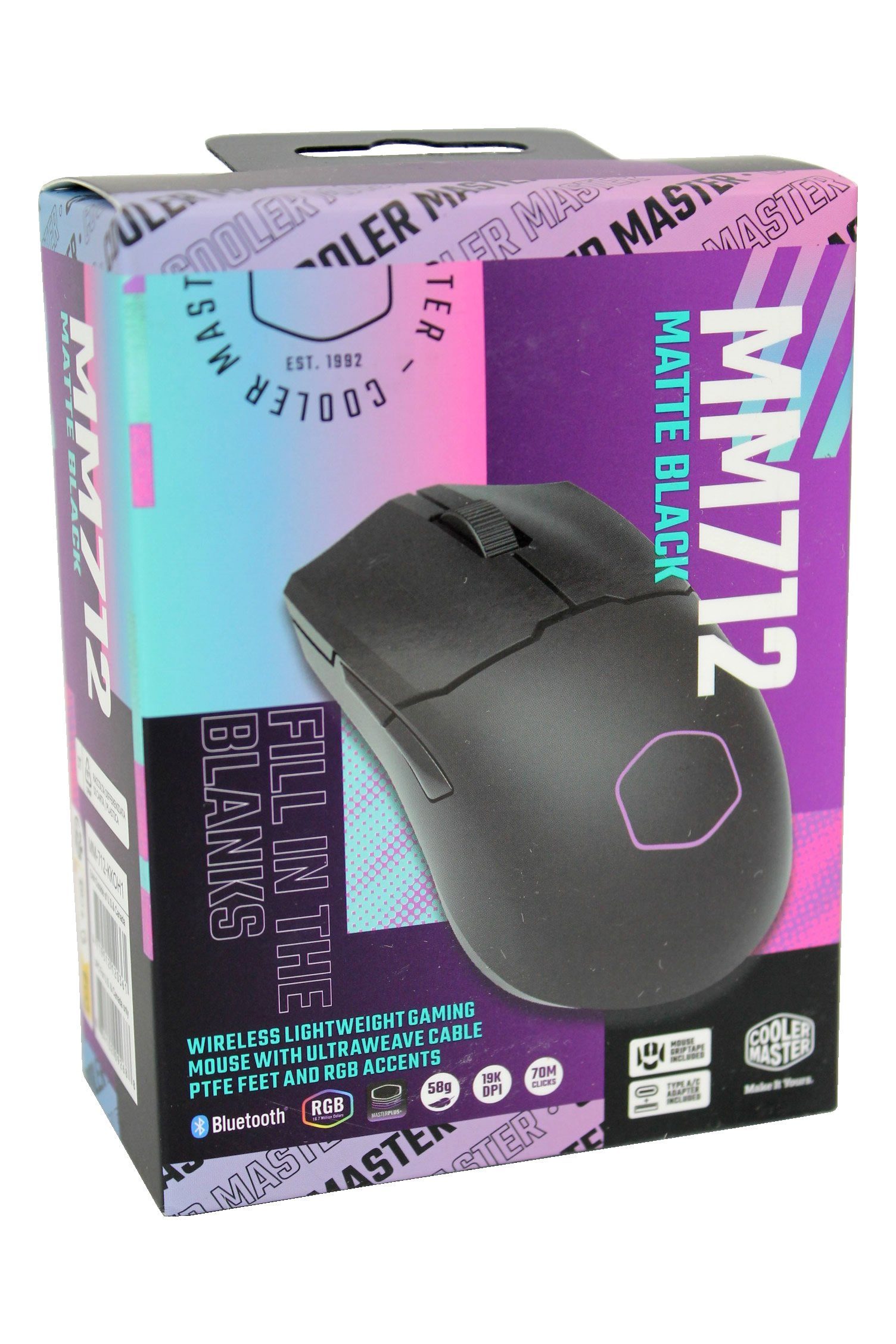 COOLER MASTER MM712 RGB Gaming-Maus, Hybrid Wireless, 19K DPI Gaming-Maus