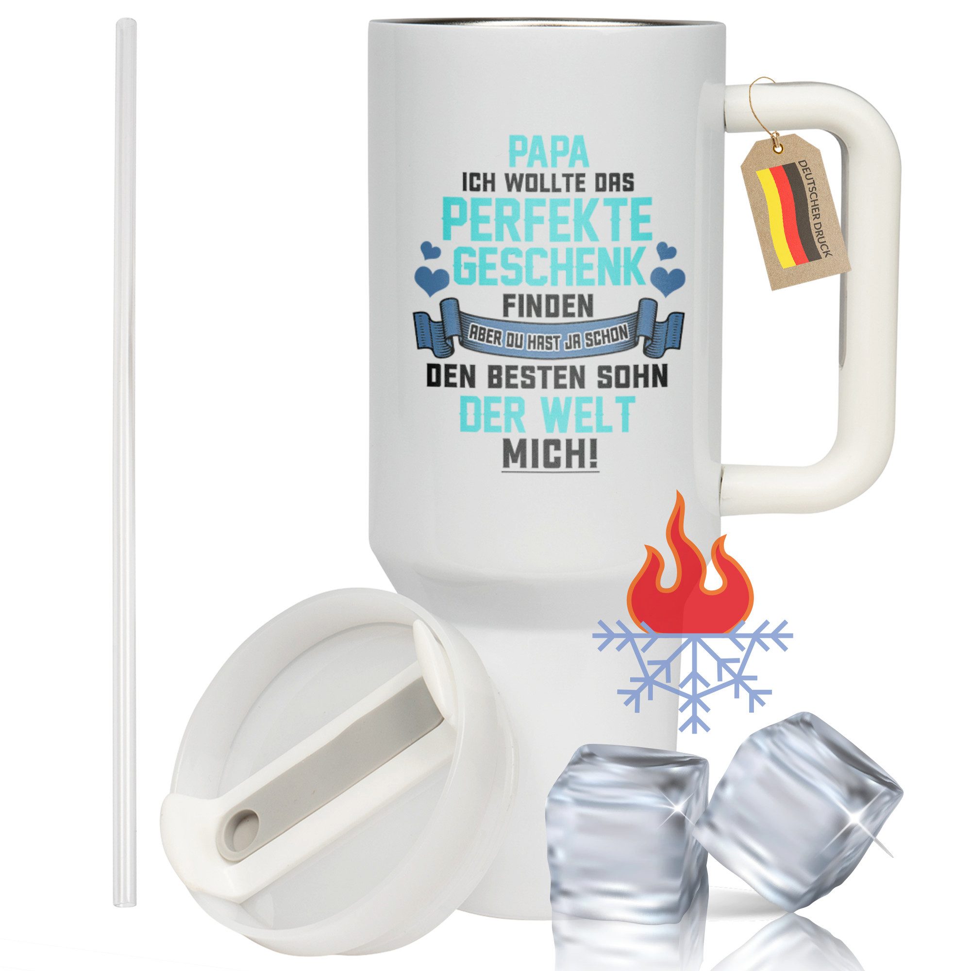 22Feels Thermobecher XXL Thermobecher Geschenk Papa Vatertag Geburtstag bester Sohn Spruch, Edelstahl (Thermoisoliert), IN DEUTSCHLAND BEDRUCKT - Beidseitig Bedruckter To-Go Tumbler
