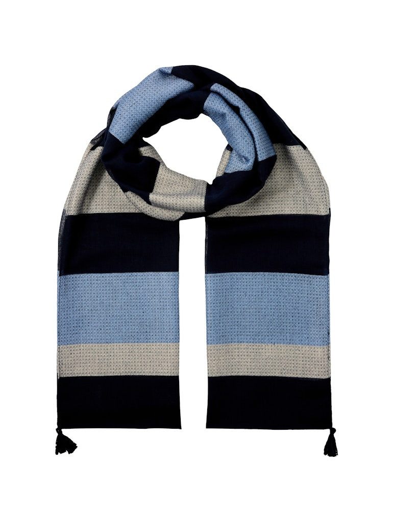 TOM TAILOR Modeschal structured scarf with tassels navy beige stripe scarf