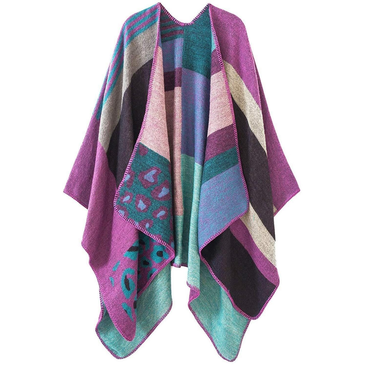 LuxusKollektion Poncho Poncho Damen Strick Elegant Leopard/Purple (1-St)