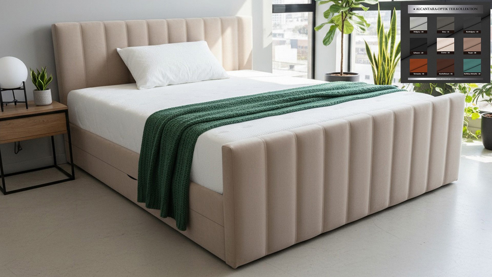 PAARA Boxspringbett mit Bettkasten und Matratze mit integrierten Topper - Modell Cali K, mit innovativem Belüftungssystem