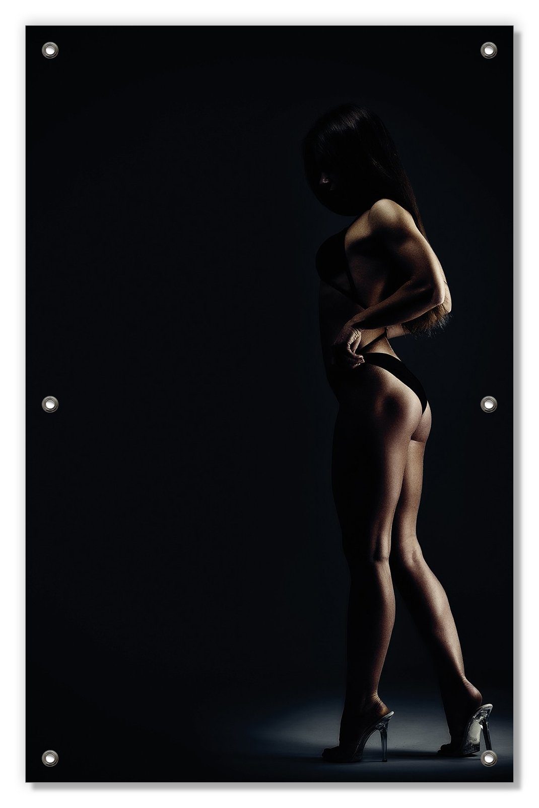 Sonnenschutz Sexy Frau im Dunkeln - Schatten, Silhouetten, Muskeln, Wallario, blickdicht, mit Saugnäpfen, wiederablösbar und wiederverwendbar