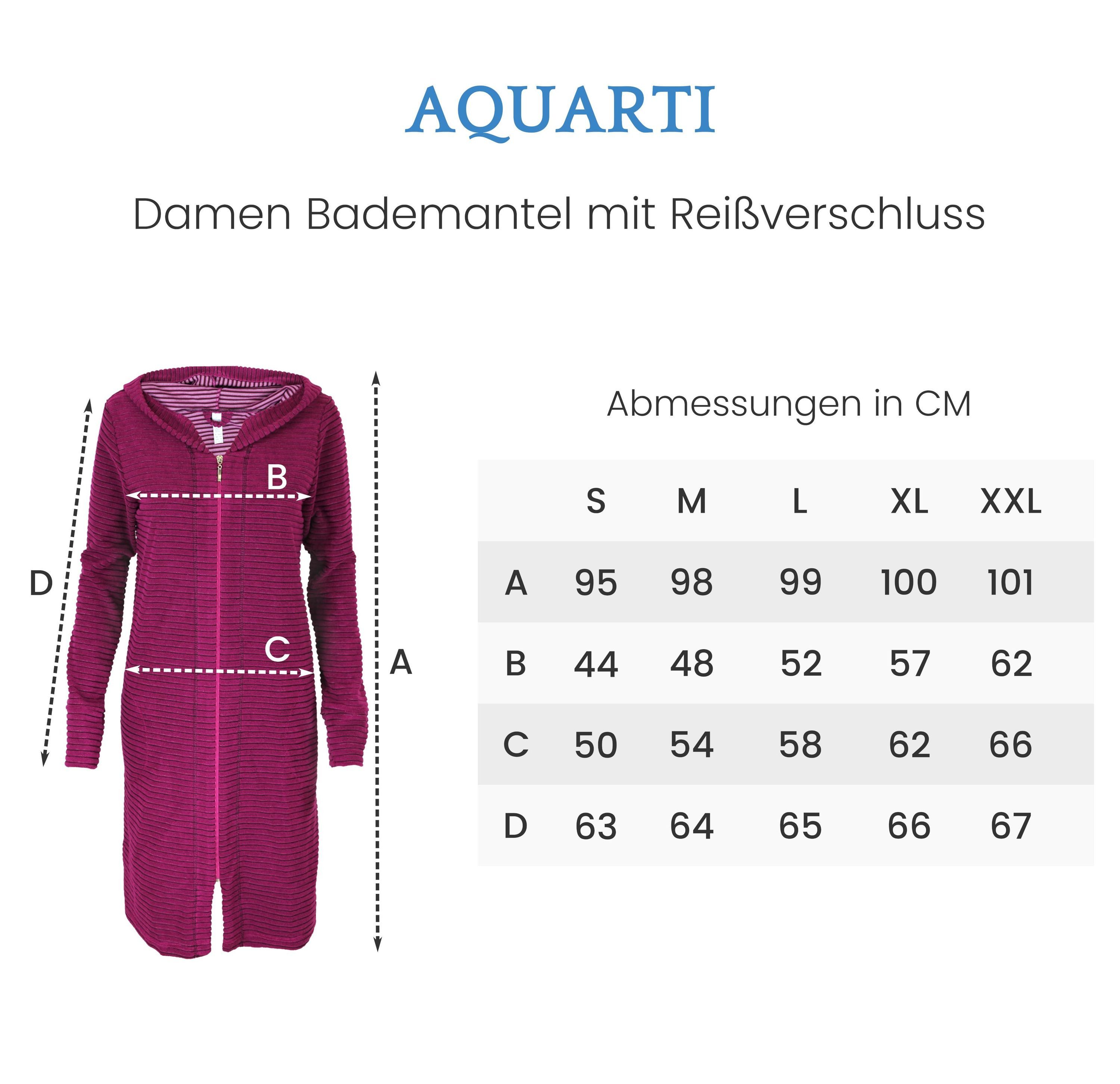 Aquarti Damenbademantel Damen Bademantel Morgenmantel Reißverschluss Streif günstig online kaufen