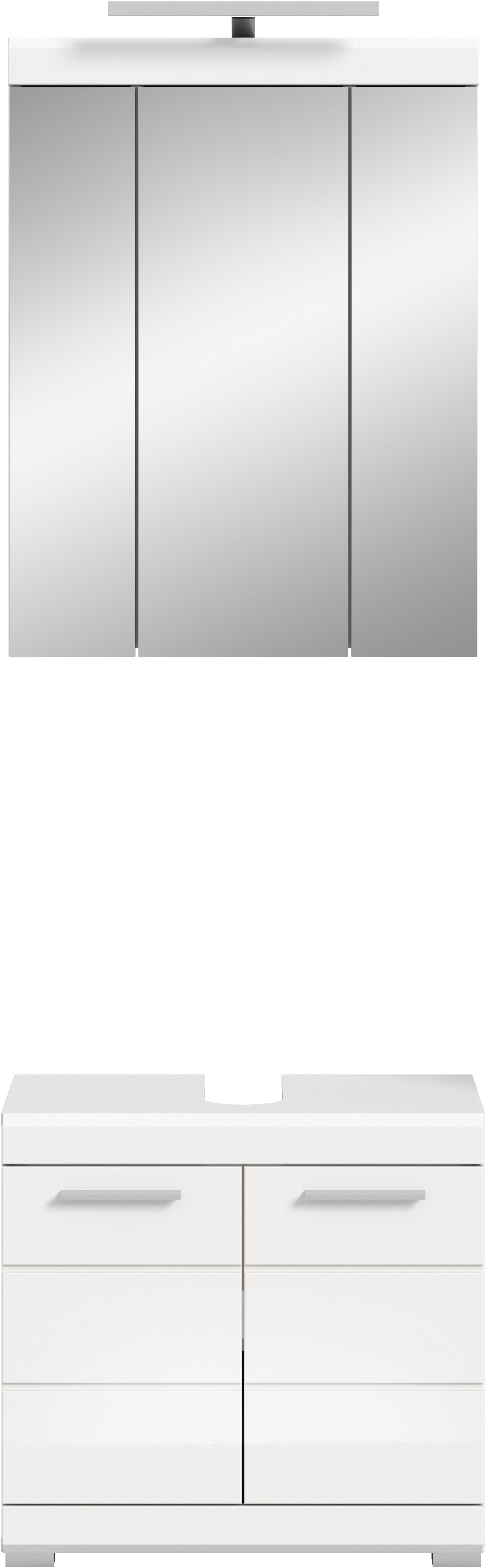 INOSIGN Badmöbel-Set Siena, 2 teilig, inklusive LED Beleuchtung, bestehend aus:, (Set, 2-St., TOPSELLER), Waschbeckenunterschrank, Spiegelschrank, LED Badaufsatzleuchte