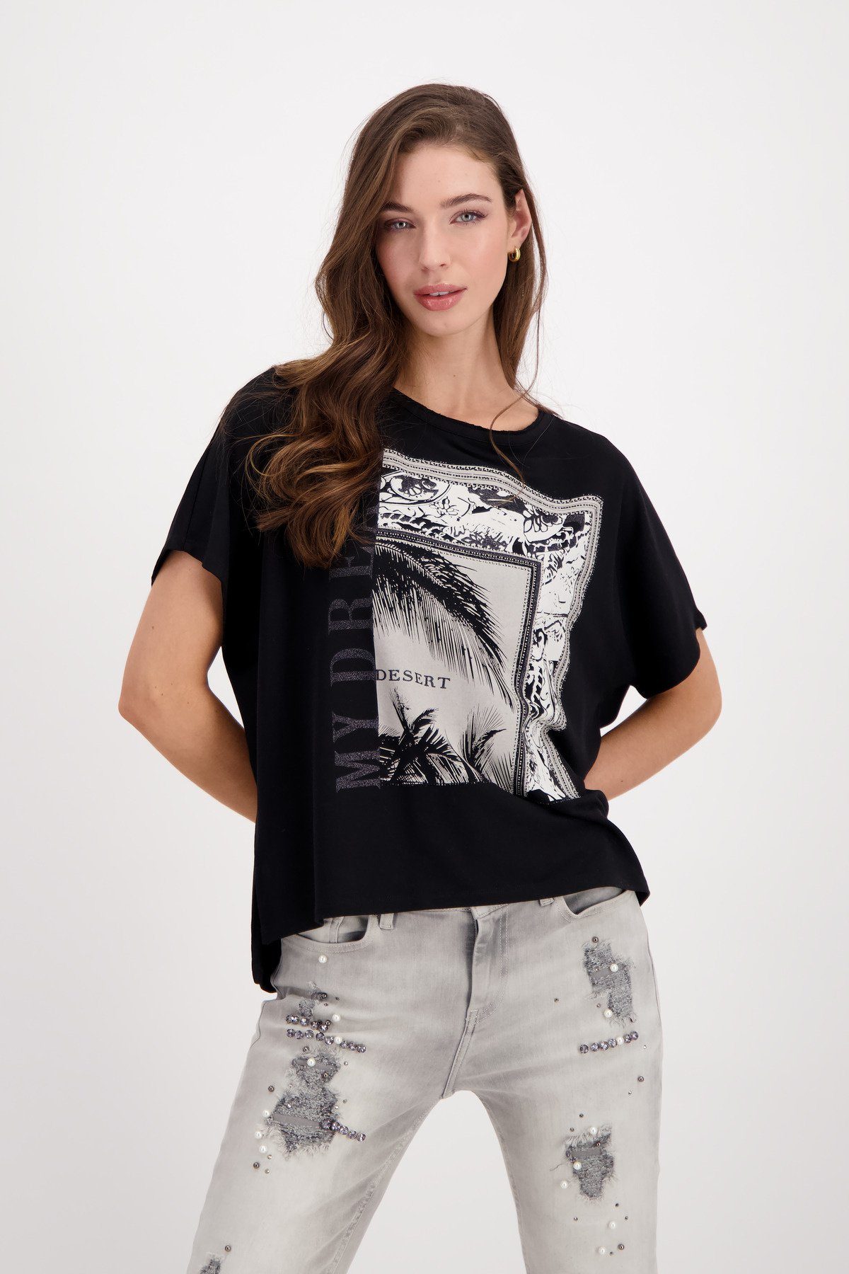 Monari T-Shirt T Shirt mit Paisley Muster schwarz