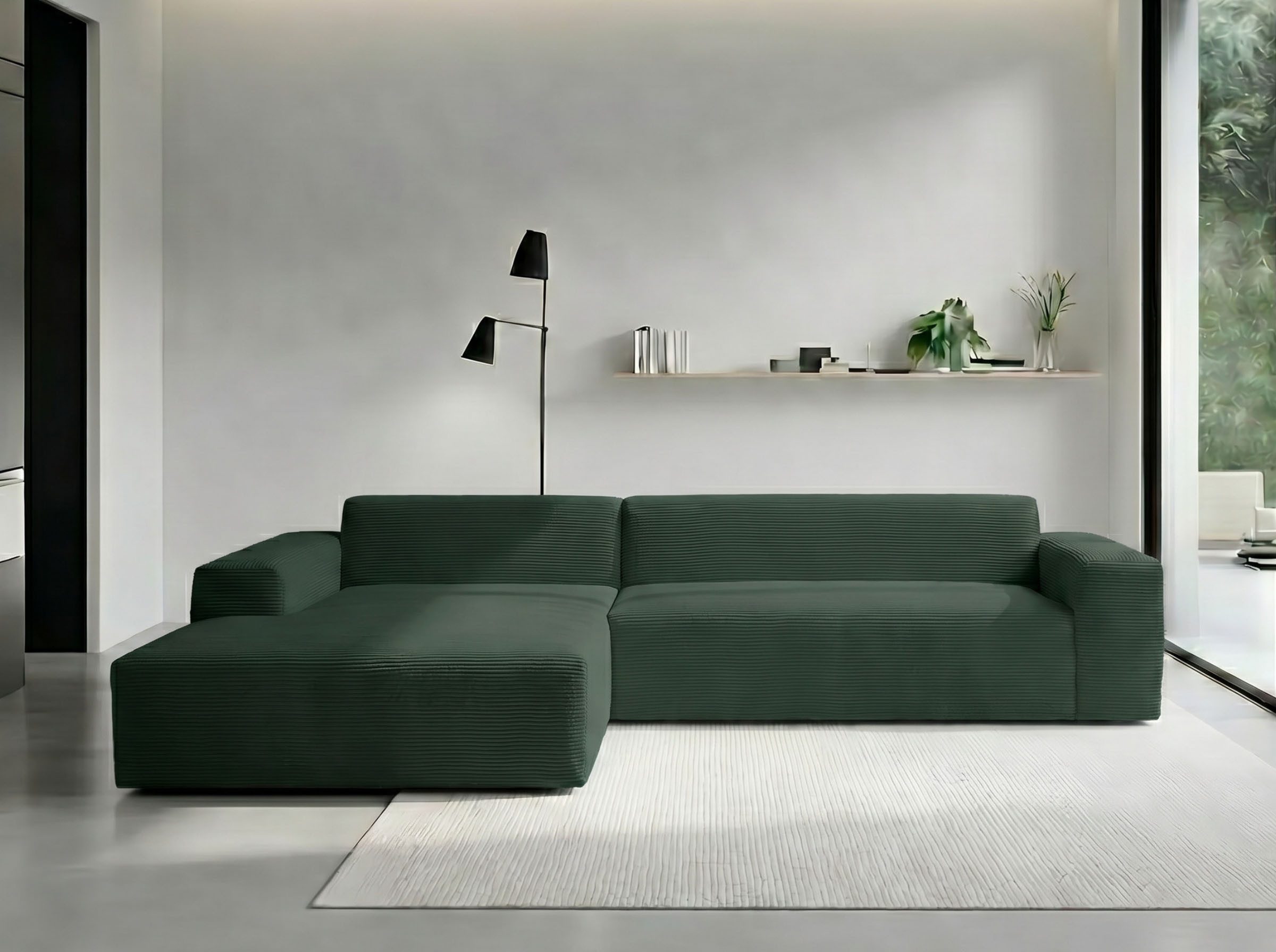 WERK2 Ecksofa Zeus-XL 311 cm breit, bequemes Mega-Sofa in L-Form, große Sitztiefe, Curvy-trend Cord Big-Sofa mit 210 cm XXL-Ottomane für 2 Personen