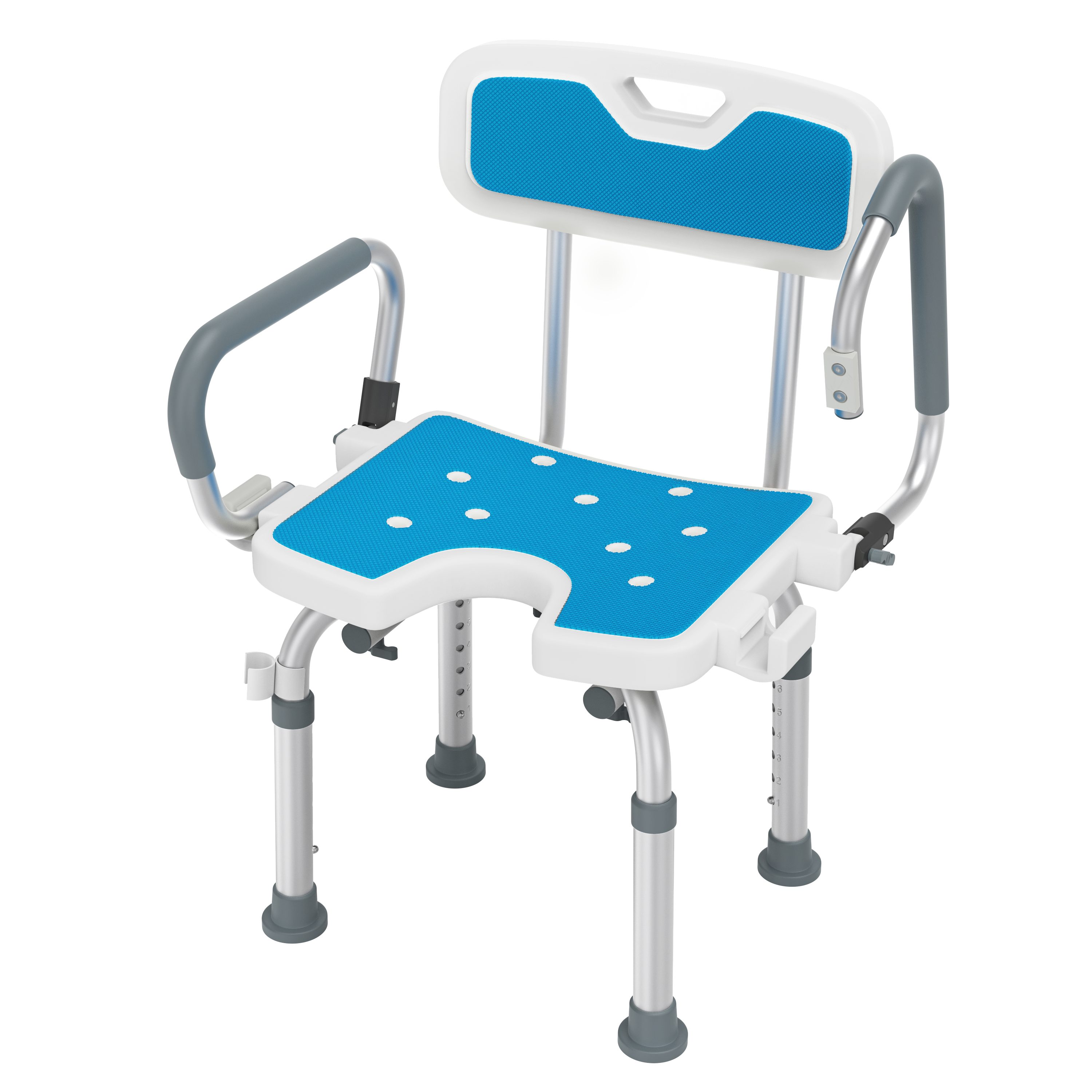 FIVMEN Duschstuhl Duschhocker mit Abnehmbarer Rückenlehne und Armlehne, rutschfest, Duschstühle, Duschhocker höhenverstellbar Mit Handlauf Rückenlehne