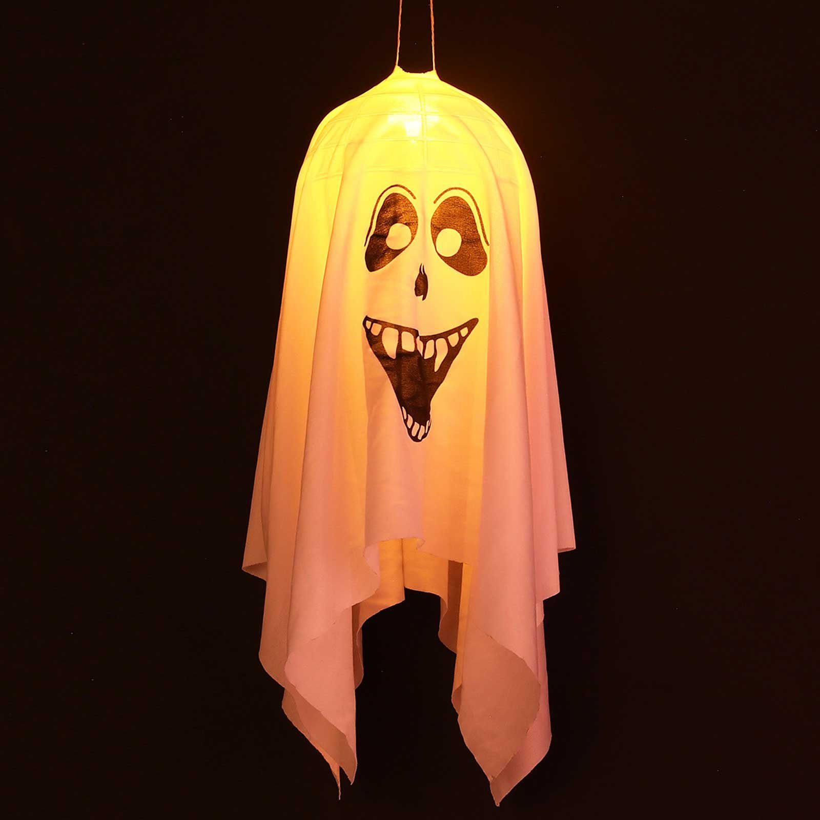 Rosnek Dekofigur Hängendes Geistertuch, mit gelbem Licht, für Halloween Party (1 St), Zauberer Horror Requisiten Haus Bar Dekoration Weiß
