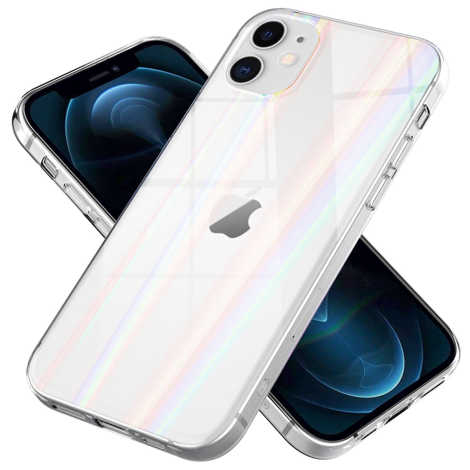 Nalia Smartphone-Hülle Apple iPhone 12 Apple iPhone 12 Pro, Klare Hartglas Hülle / Regenbogen Effekt / Bunt Glänzend / Kratzfest