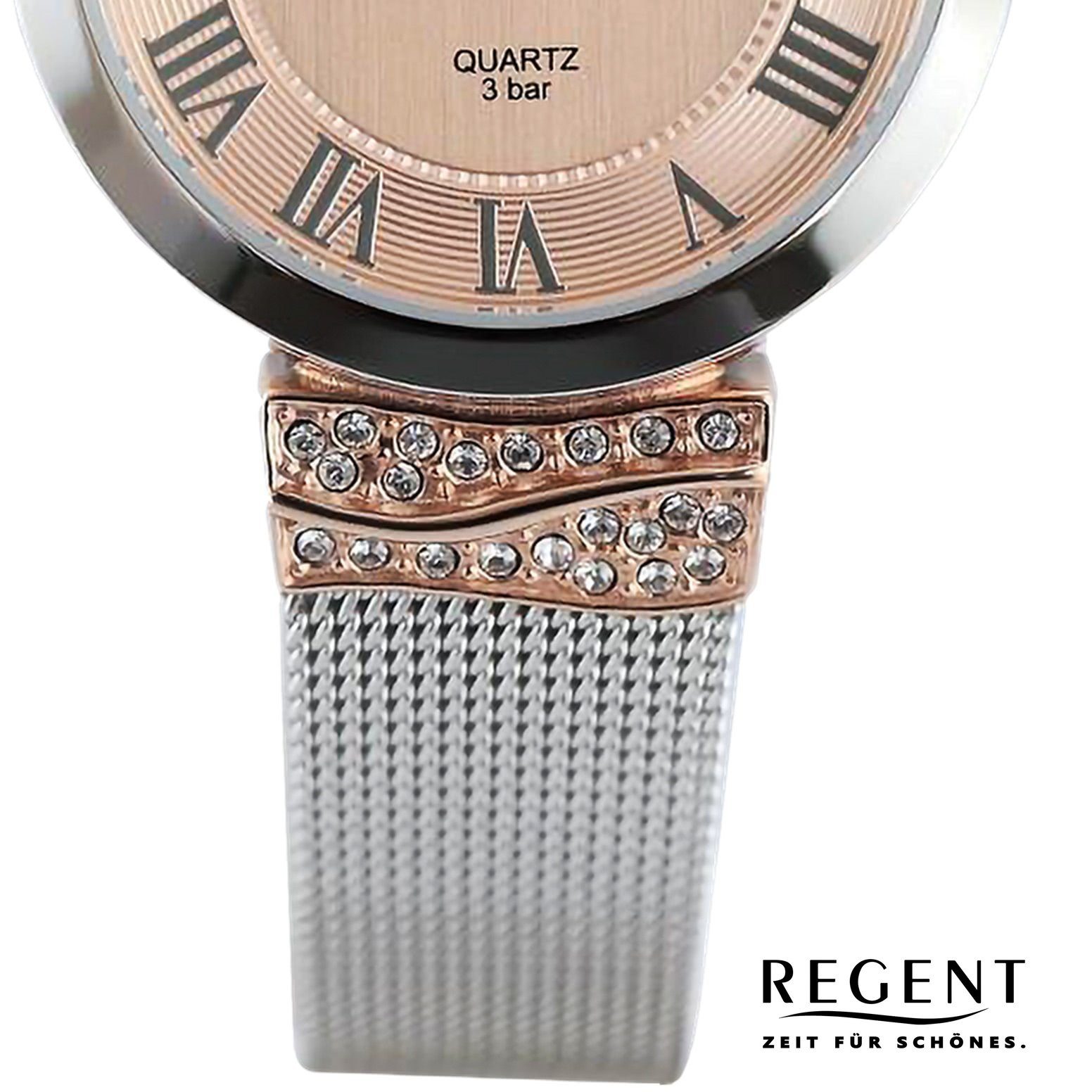 Regent Quarzuhr Regent Damen Armbanduhr Analog, (Analoguhr), Damen Armbanduhr rund, extra groß (ca. 30mm), Metallarmband