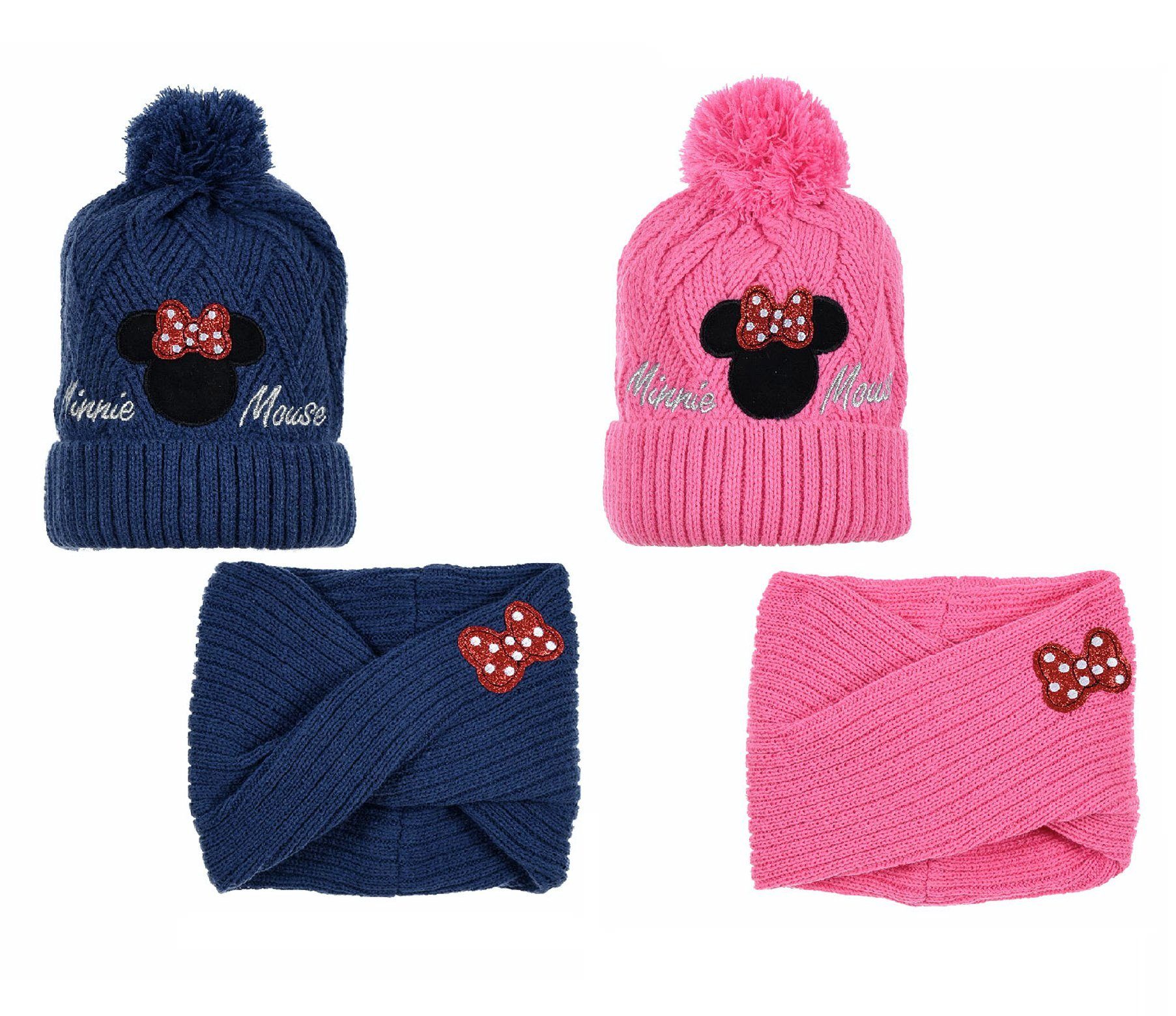 Loop Maus (SET) Mütze Bommelmütze Kinder Disney Mouse Mädchen und Pink Minnie Mini Winter-Set