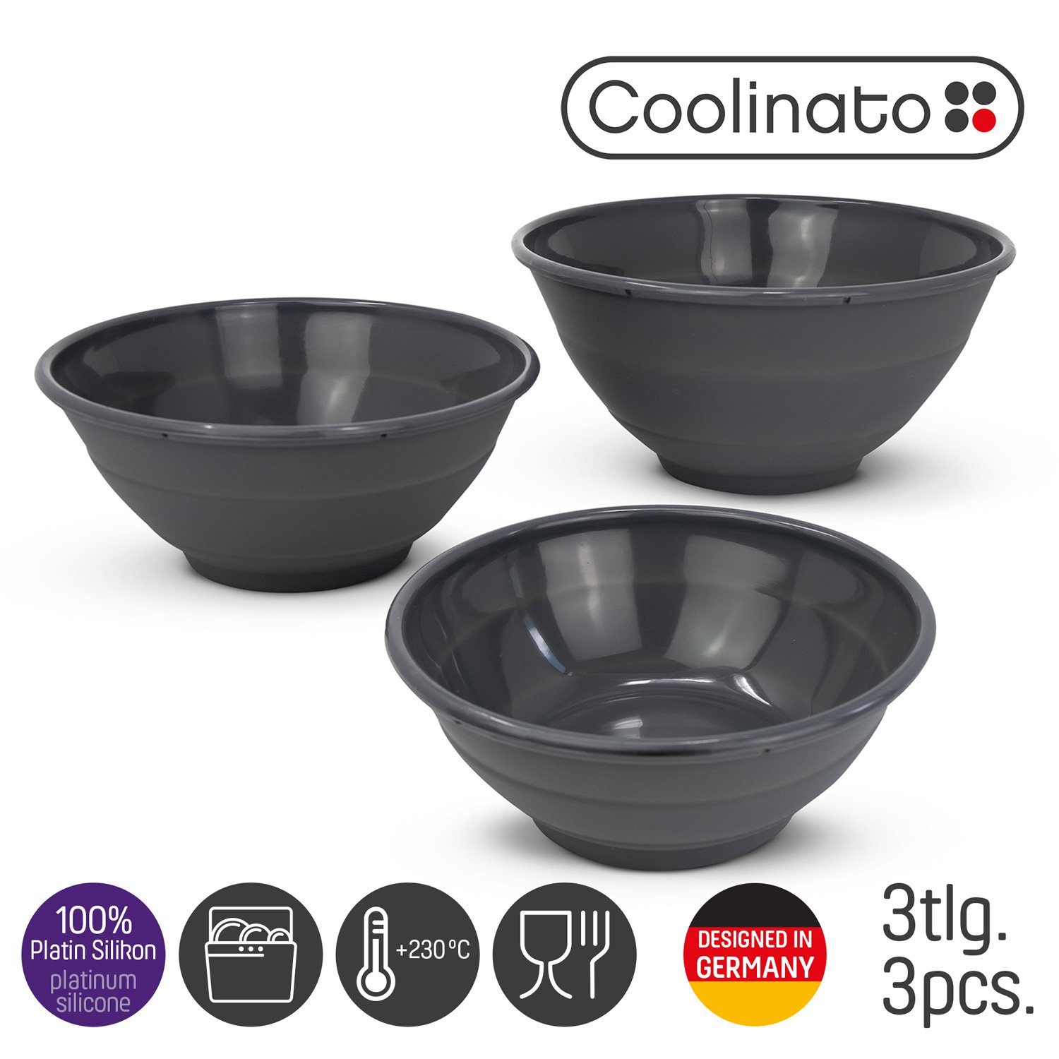 Schüssel Set 3tlg grau aus Silikon