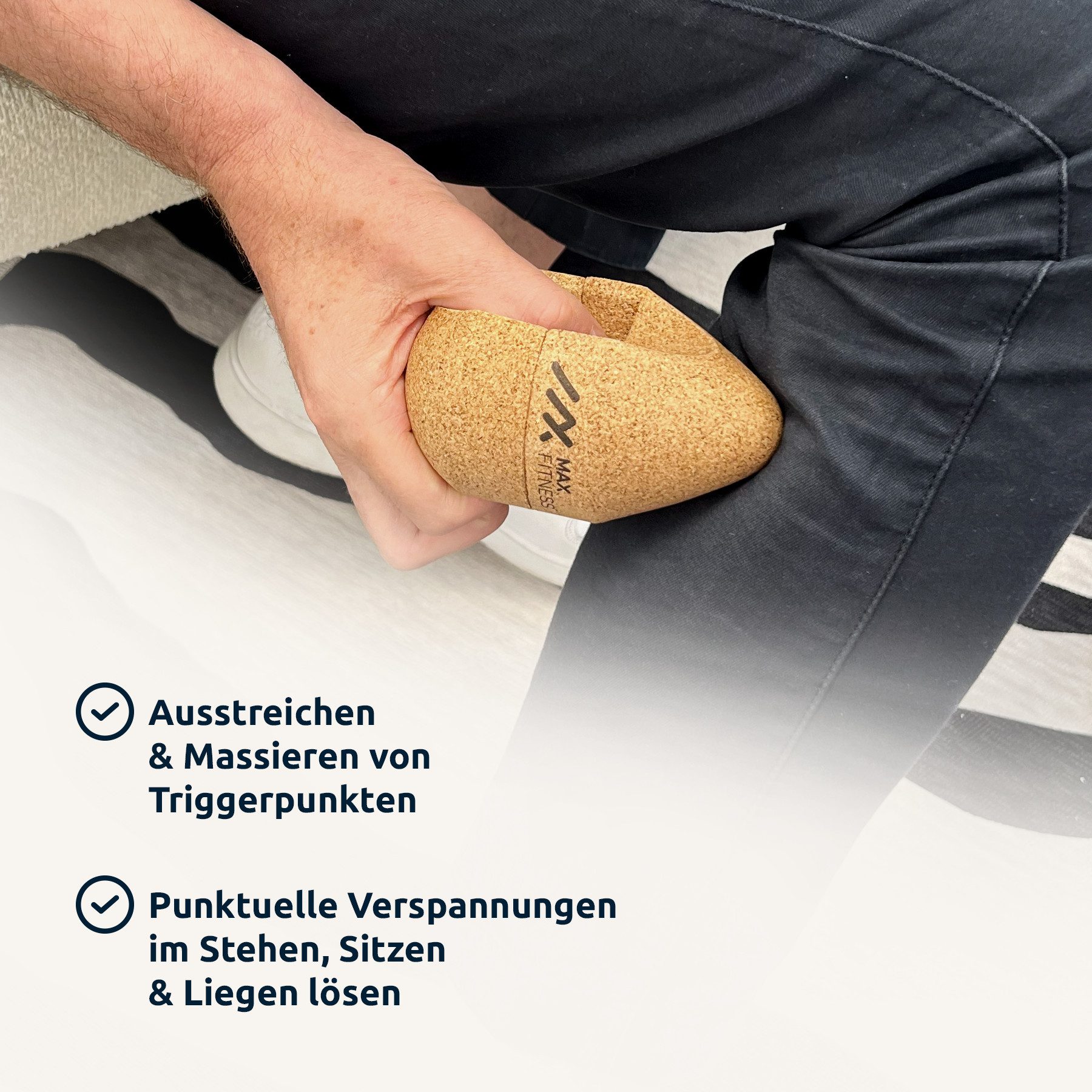 Max Fitness Massageroller Trigger Punkt Massage Faszienrolle Muskulatur Rücken Nacken Beine, Set, 2 Massagekugeln, Nachhaltiges Trigger-Set aus griffigem Naturkork