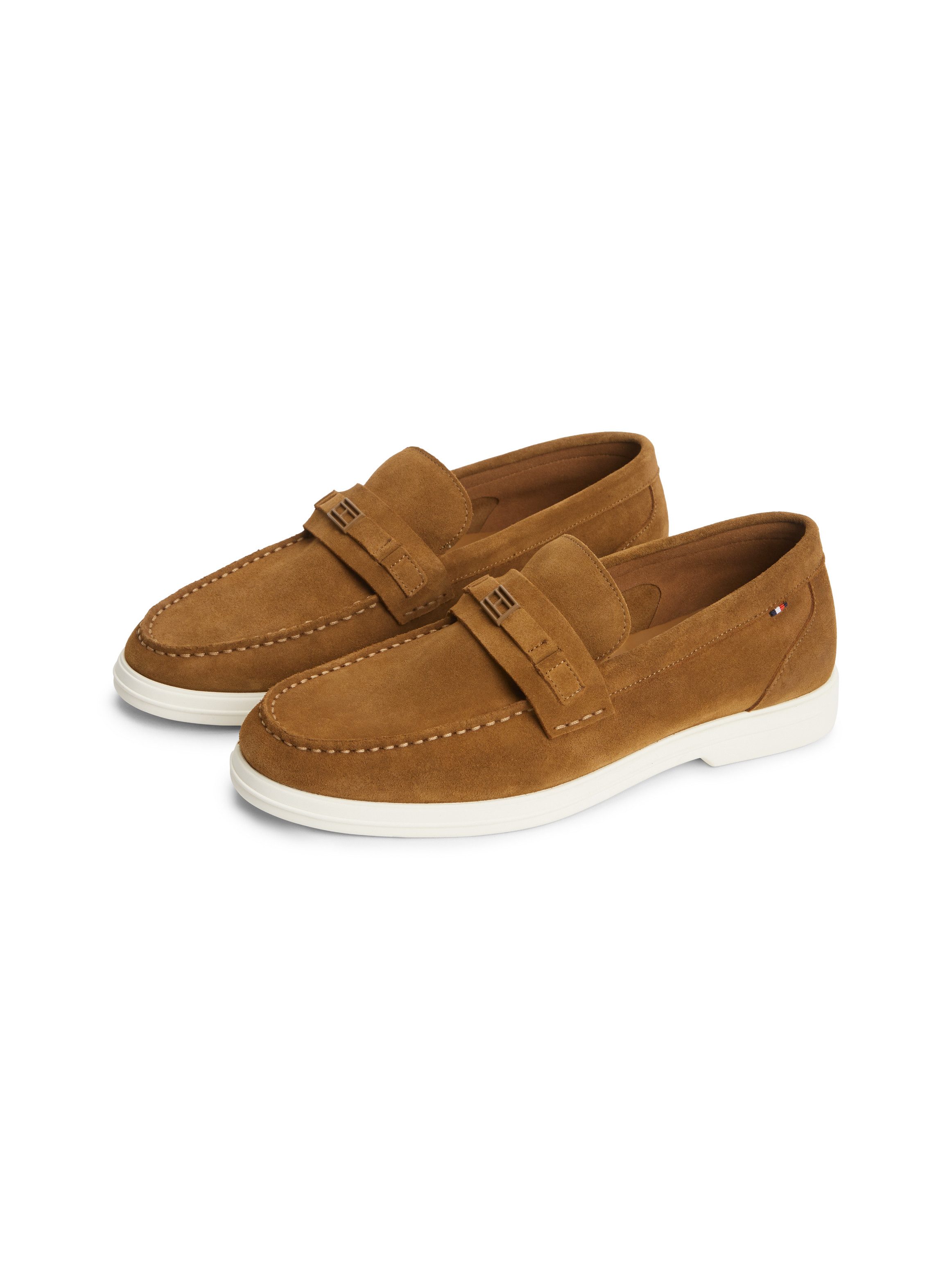 Tommy Hilfiger LIGHT SUEDE FLAG HARDWARE LOAFER Loafer Slipper, Schlupfschuh, mit modischem Zierriegel und Ziernähten