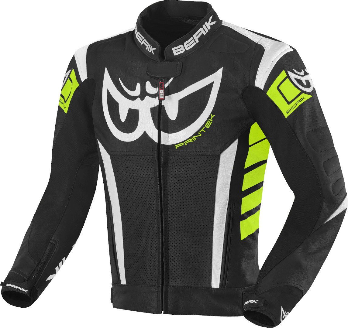 Berik Motorradjacke Zakura Motorrad Lederjacke Black/White/Yellow