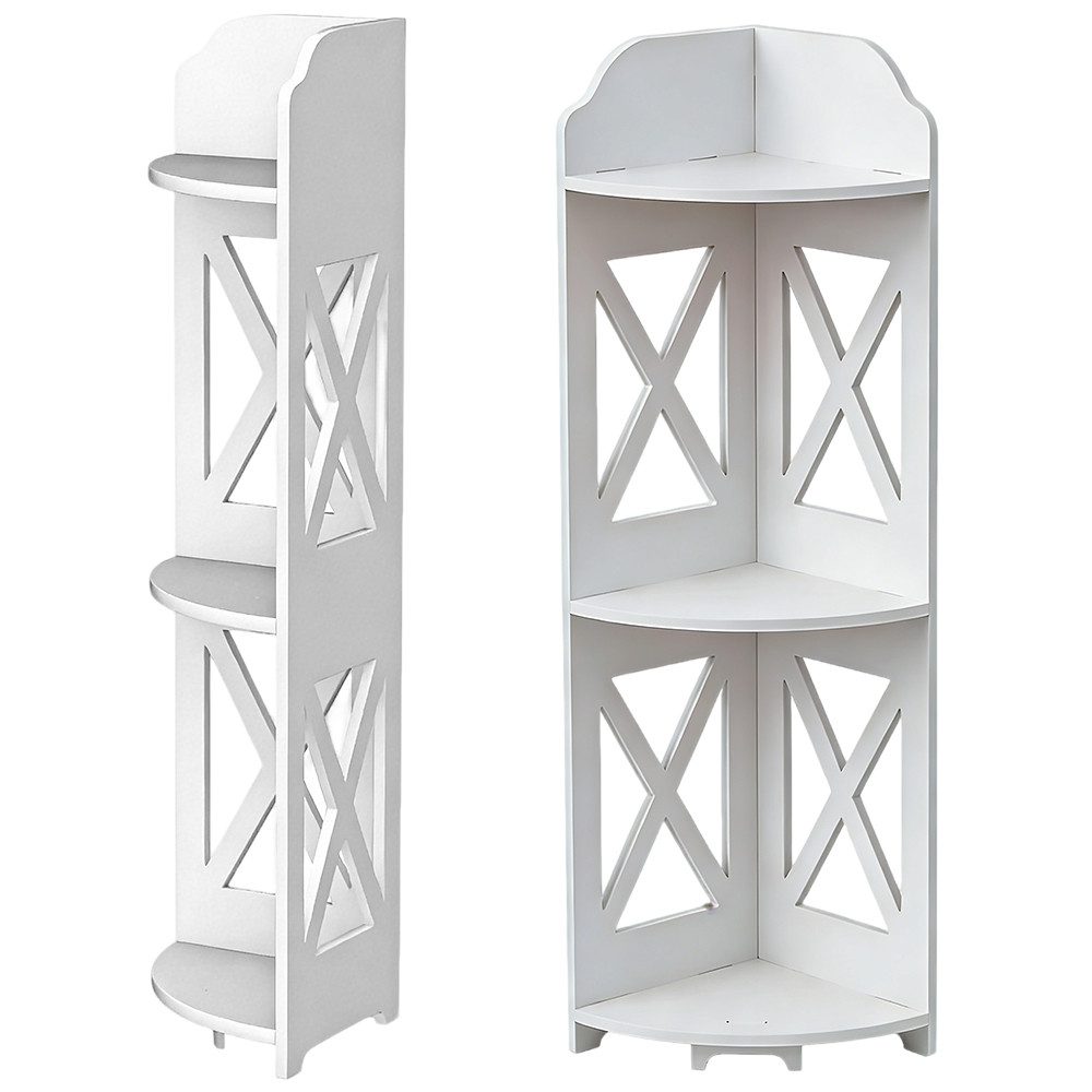 JEOBEST Eckschrank Badschrank, Ecke Standregal mit 3 Ebenen, Schmales Badregal Einfache Montage, PVC 18 x 18 x 79 cm, weiß