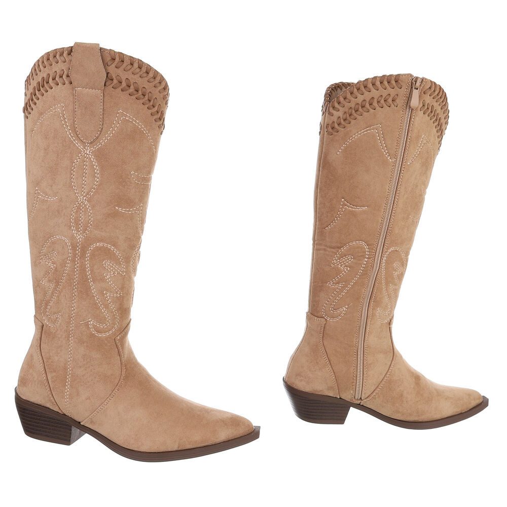 Ital-Design Damen Westernstiefel mit Blockabsatz und Ziernähten Westernstiefel (92299568) Blockabsatz Stiefel in Hellbraun – Bild 4 von 5