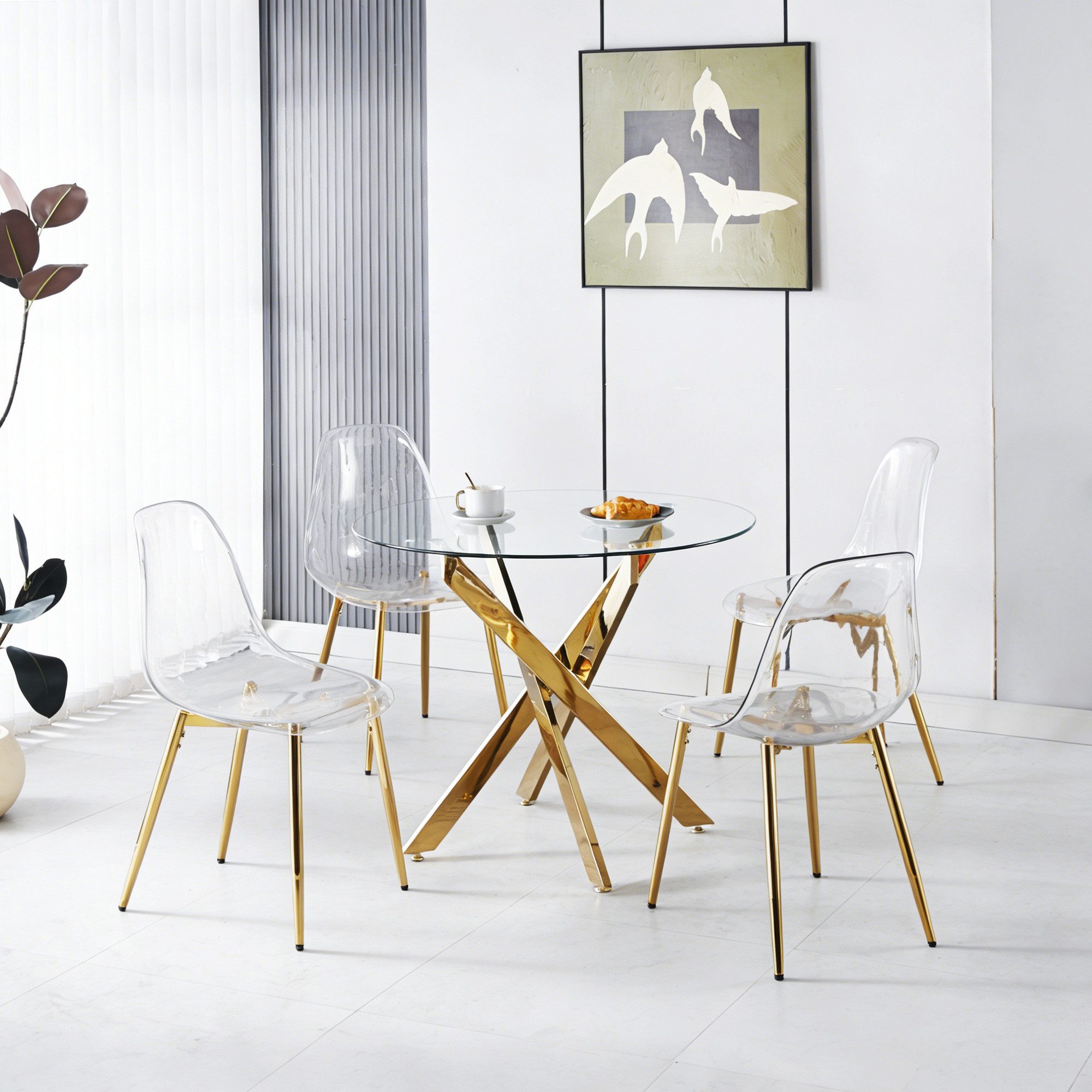 Celya Essgruppe Modernes Design 5-teiliges, (1 Tisch und 4 Stühle, Hochlehnen), Perfekt für Esszimmer, Schminktische oder als Akzent