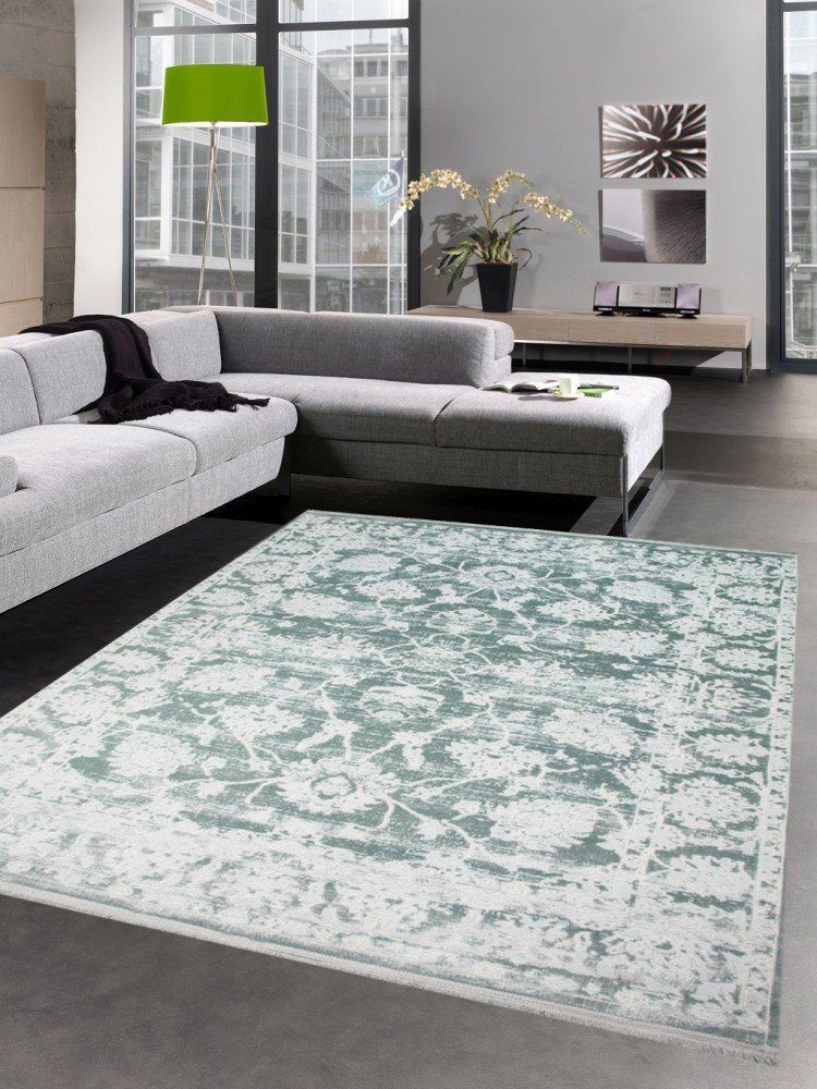 Teppich »Orientteppich Wohnzimmerteppich Barock Vintage türkis mint mit  Fransen«, Carpetia, rechteckig, Höhe 5 mm online kaufen | OTTO