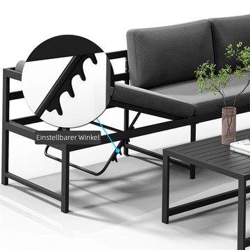 Mucola Gartenlounge-Set Ecksofa mit Liegefunktion Aluminium Sitzgruppe wetterfest Ecklounge, (Set, 3-tlg., 2 Sofa, 1 Tisch, 11 Auflagen), Liegefunktion durch verstellbare Rückenlehne und extra dicke Kissen