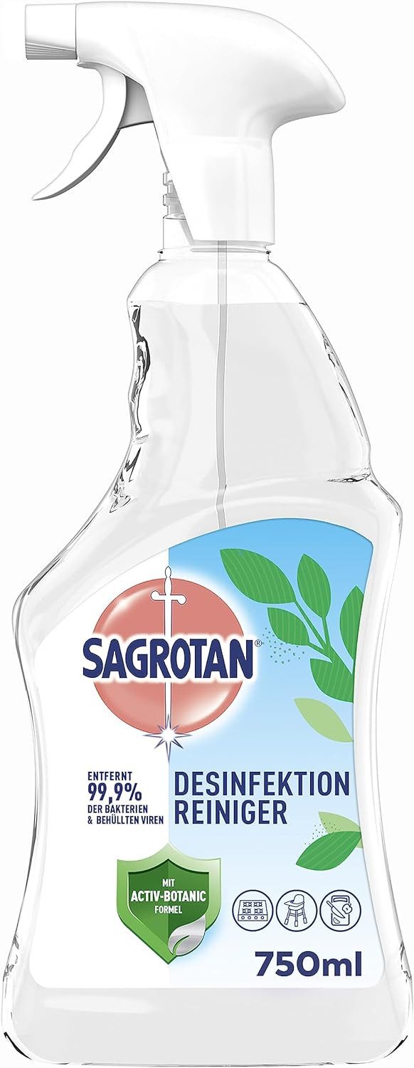 SAGROTAN Desinfektionsspray 4 x 500ml Oberflächen-Desinfektionsmittel (Vorratspack, [4-St. entfernt 99,9% der Bakterien)