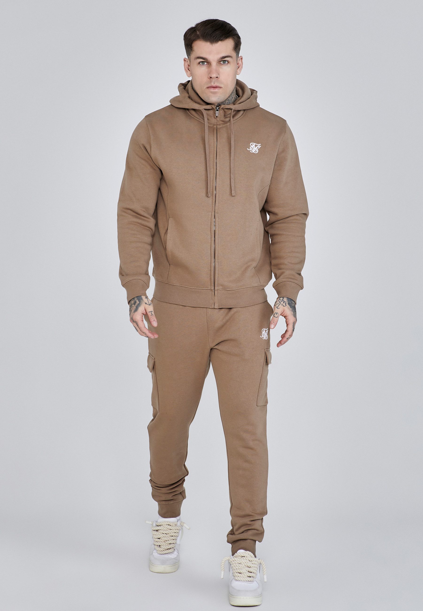 Siksilk Hoodie SikSilk Herren Brauner Essentials Full Zip Kapuzenpullover günstig online kaufen