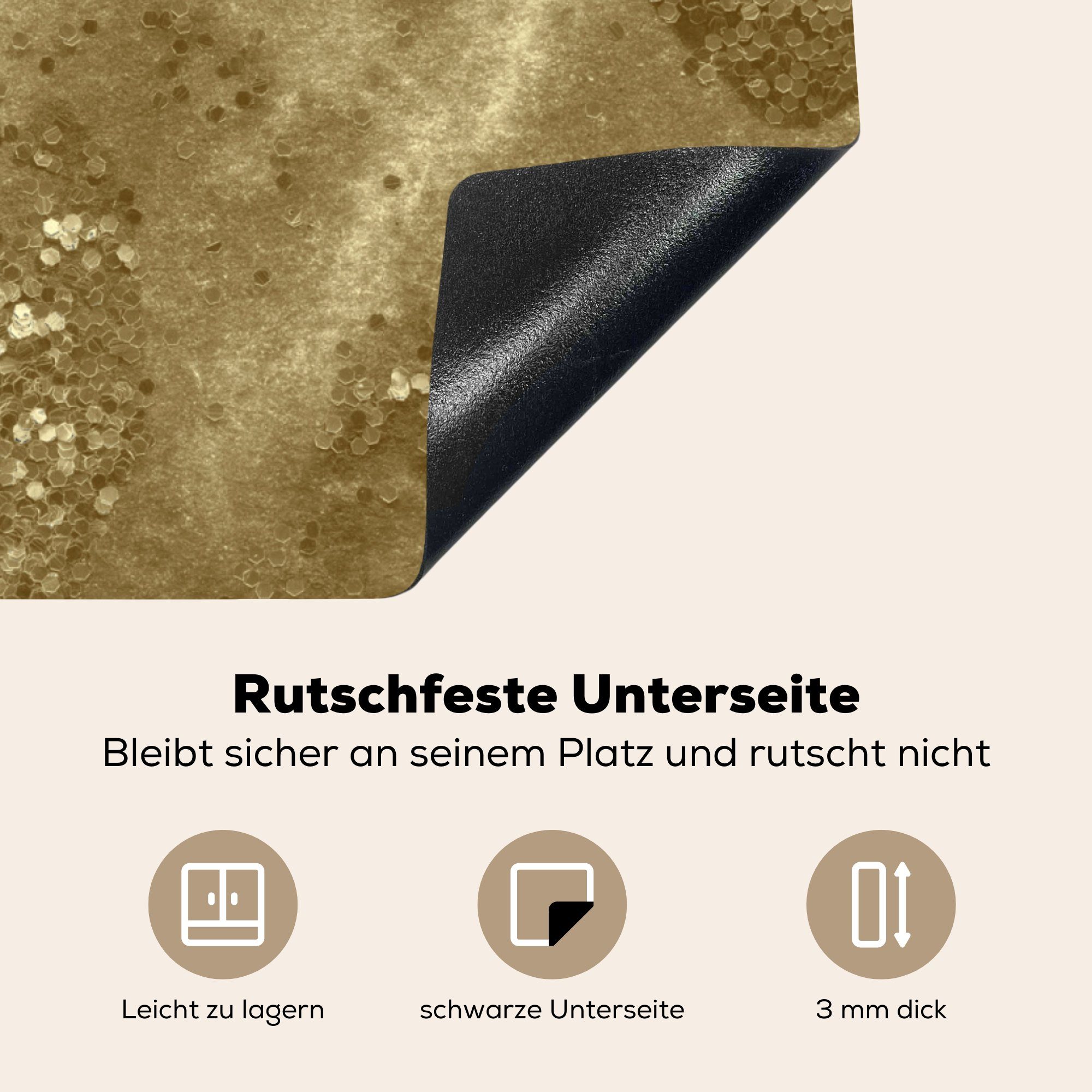 Ceranfeldabdeckung, Herdblende-/Abdeckplatte Glitter - küche 78x78 Abstrakt, cm, tlg), MuchoWow Gold Vinyl, (1 - für Arbeitsplatte