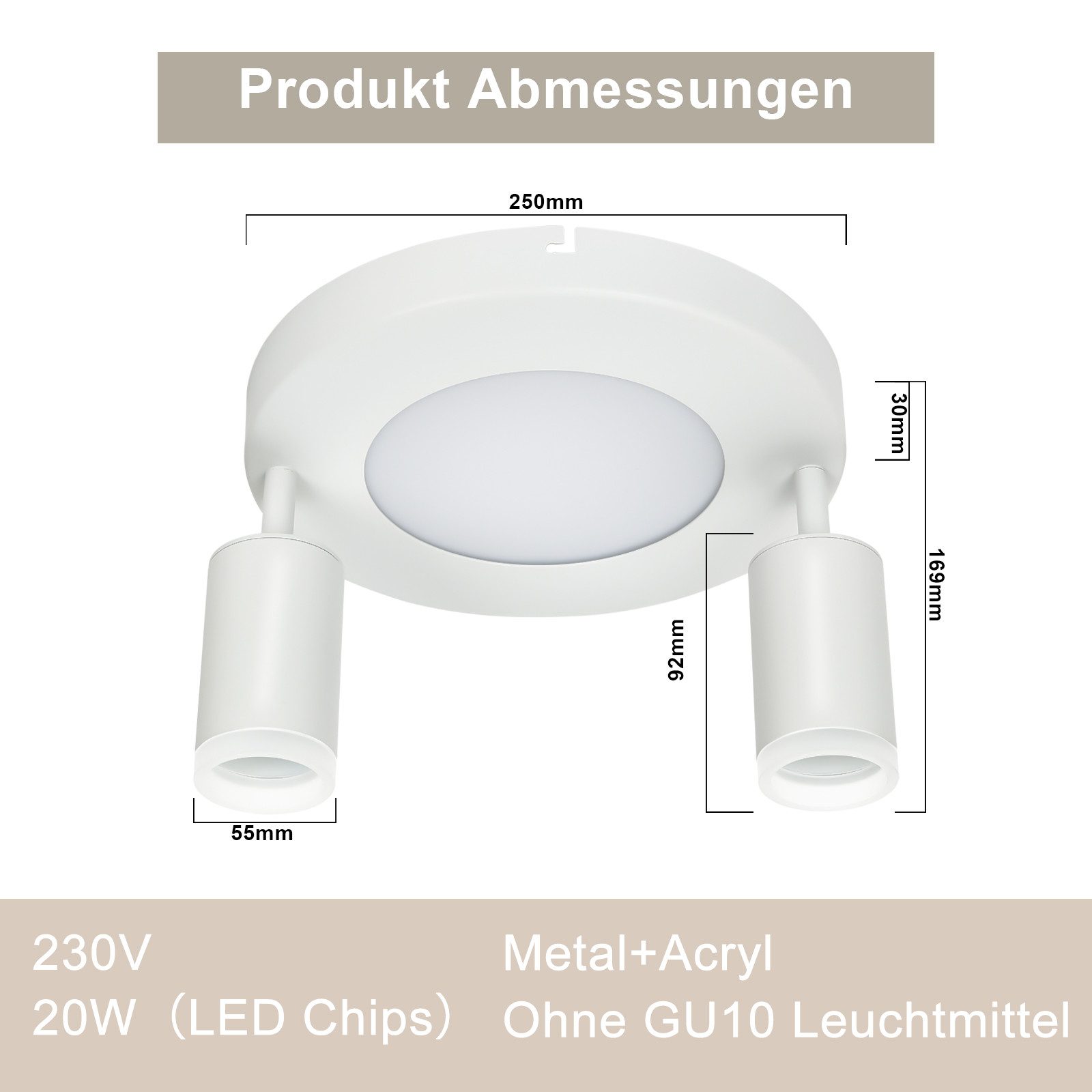 ZMH Deckenstrahler 2 Flammig Schwarz/Weiß 3000K günstig online kaufen