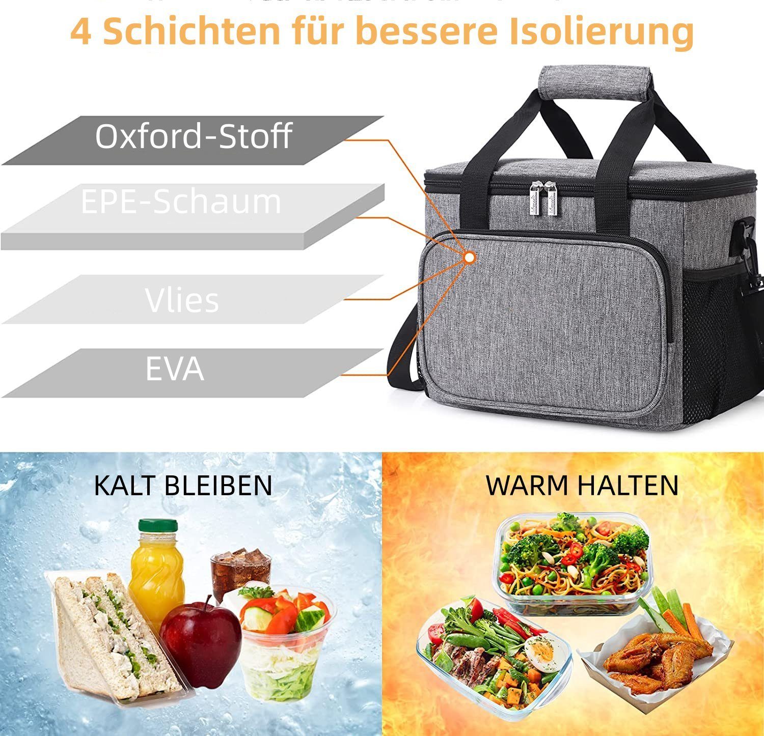 iscooter Picknickkorb 15L Einkaufskorb mit Kühlfunktion Picknickkorb mit  Deckel Klappkorb, Faltbar Kühlkorb Kühltasche für Reisen Picknick Einkaufen