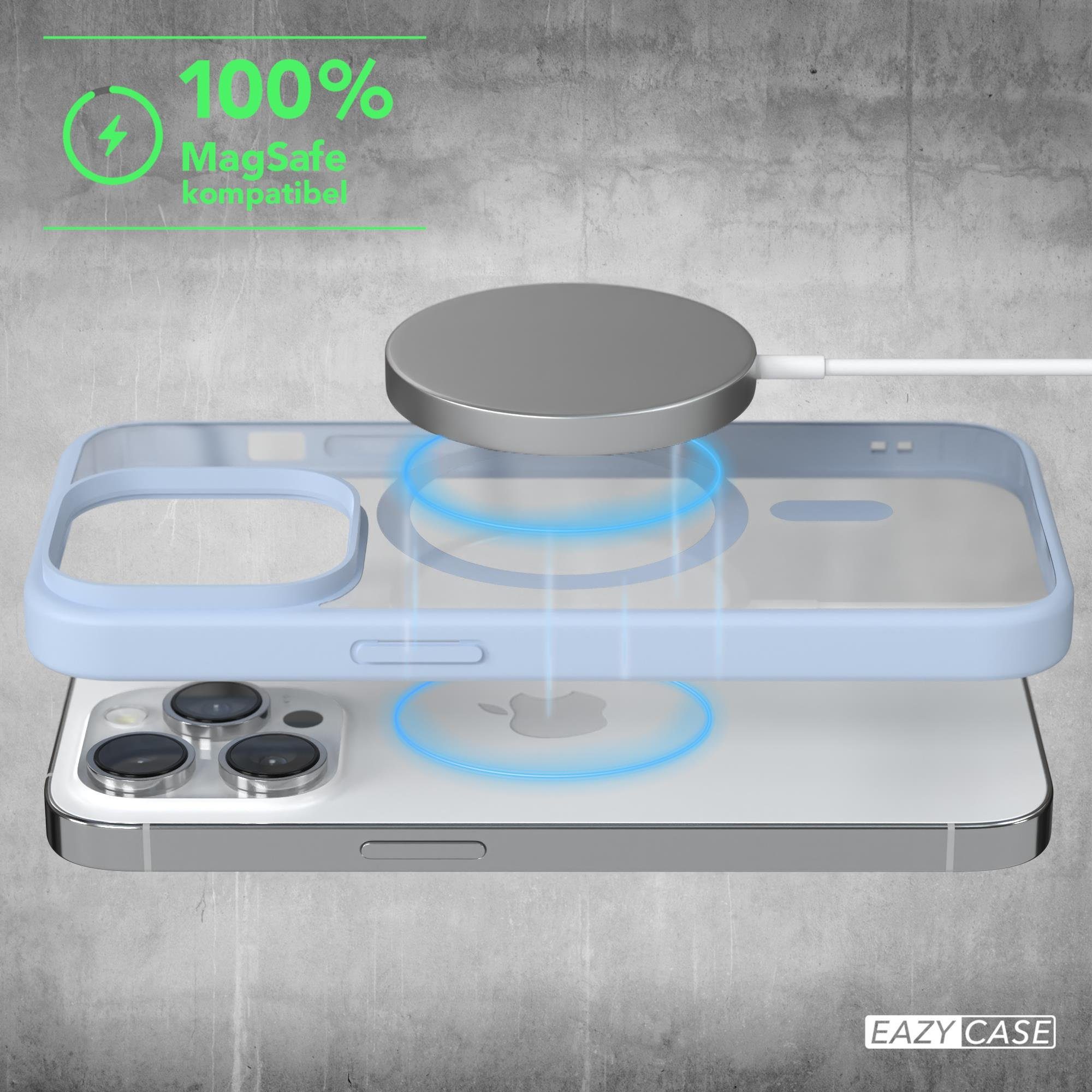 EAZY CASE Handyhülle Transparente Hülle mit MagSafe für iPhone 14 Pro 6,1 Zoll, Softcase, Schutzhülle mit Displayschutz, stoßfest, kratzfest, Hellblau
