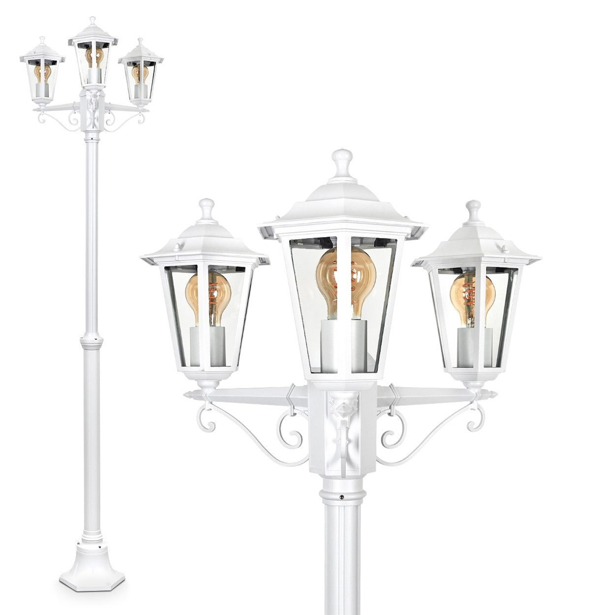 hofstein Außen-Stehlampe Wegeleuchte aus Metall/Glas in Weiß/Klar, ohne Leuchtmittel, Kandelaber, Gartenbeleuchtung IP44, 3xE27, ohne Leuchtmittel