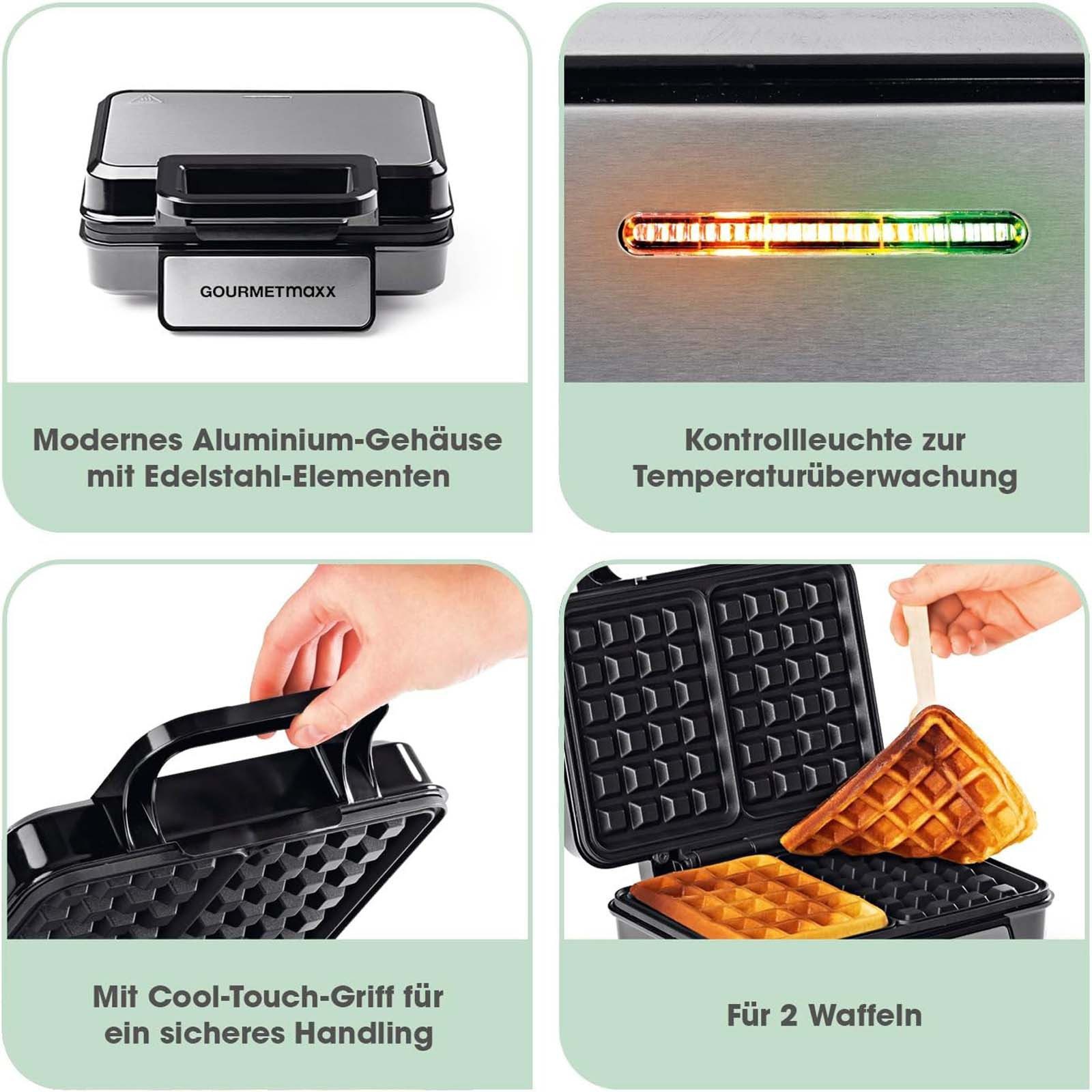 GOURMETmaxx Waffeleisen Waffelautomat Waffelmaker, 1200,00 W, für 2 Belgische Waffeln Antihaft Cool-Touch Griff – Bild 3 von 5