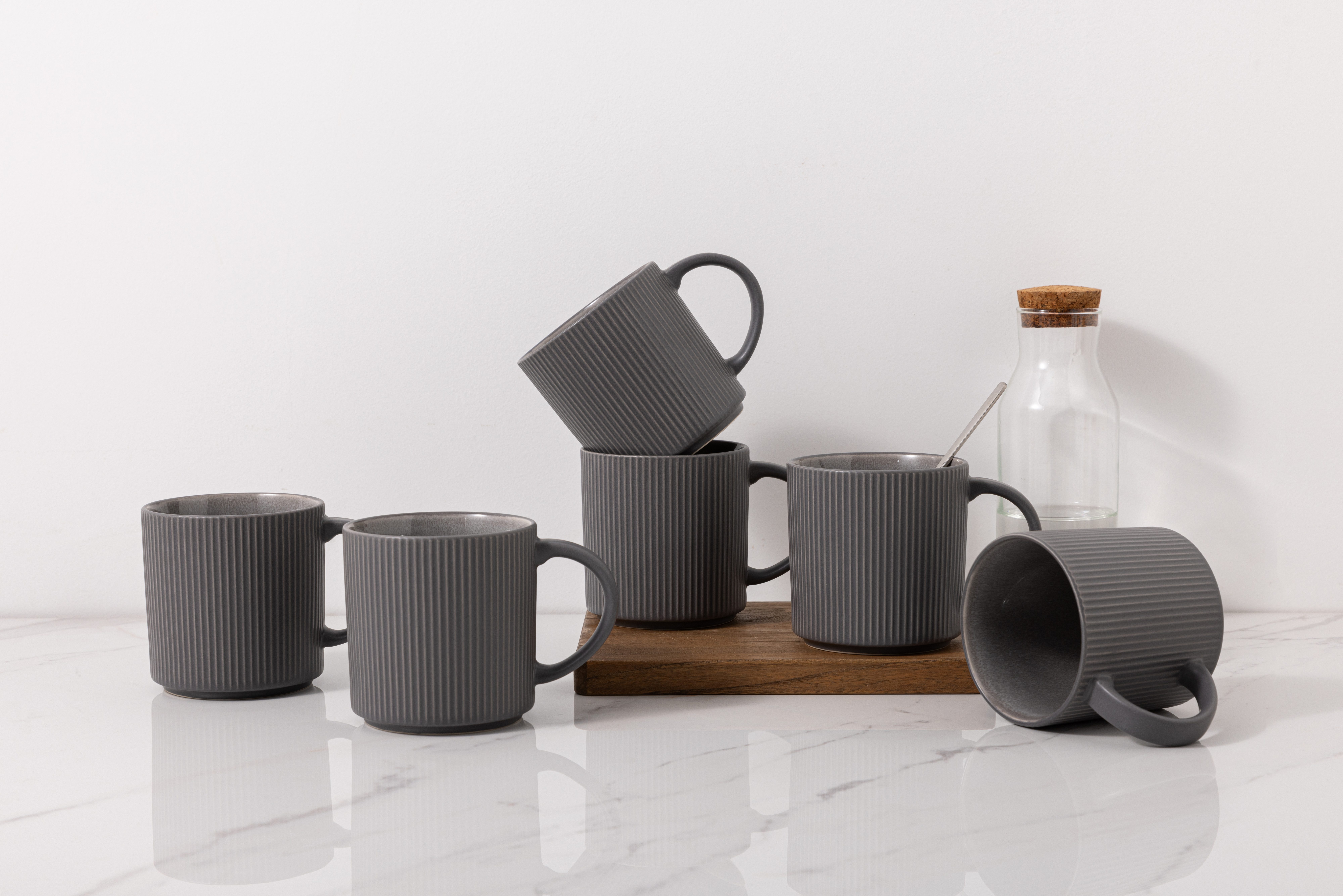 OTTO home Becher Kaffeebecher Ylvii, 6er Set, 6-tlg., Steinzeug, Riffeloptik, spülmaschinenfest und mikrowellengeeignet, 460 ml