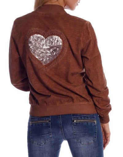 Charis Moda Collegejacke »Jacke im Collegestil modische verwaschene Farben Paillettenherz auf dem Rücken«