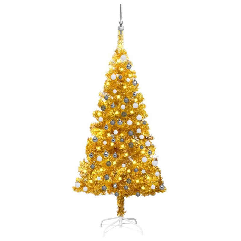 vidaXL LED Baum Künstlicher Weihnachtsbaum mit LEDs & Kugeln Golden 120 cm PET