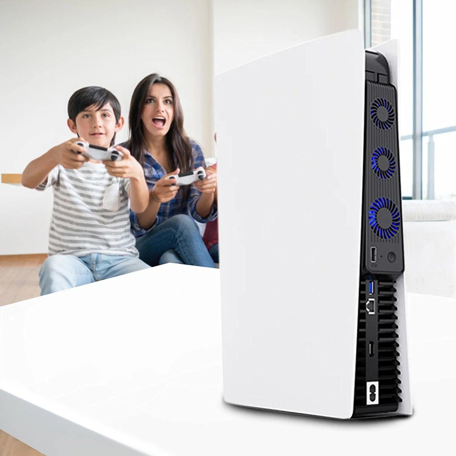 feinlux PS5 Mainframe-Kühlgebläse, PS5 Cooling Lüfter Controller (Packung, USB-Anschluss und 3 Ventilatoren, Temperaturkontrolle für PS5, Schwarz)