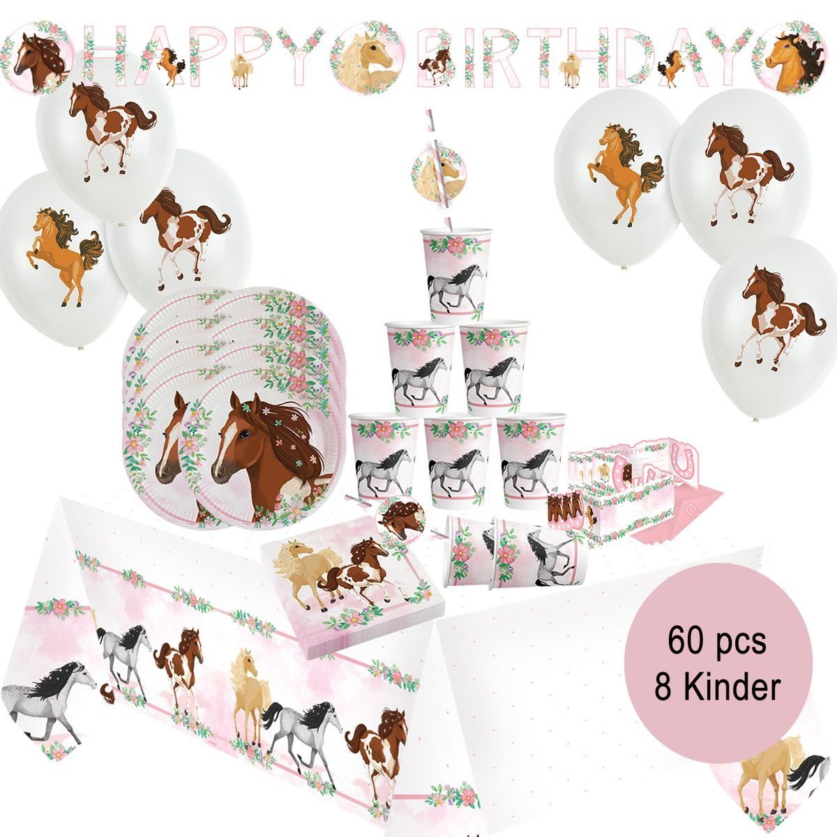Riethmüller Papierdekoration Pferde auf Blumenwiese Party Deko Set