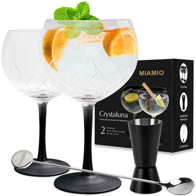 MiaMio Cocktailglas 2er Gin Gläser Set 2 x 650 ml inkl. Messbecher und Rührlöffel