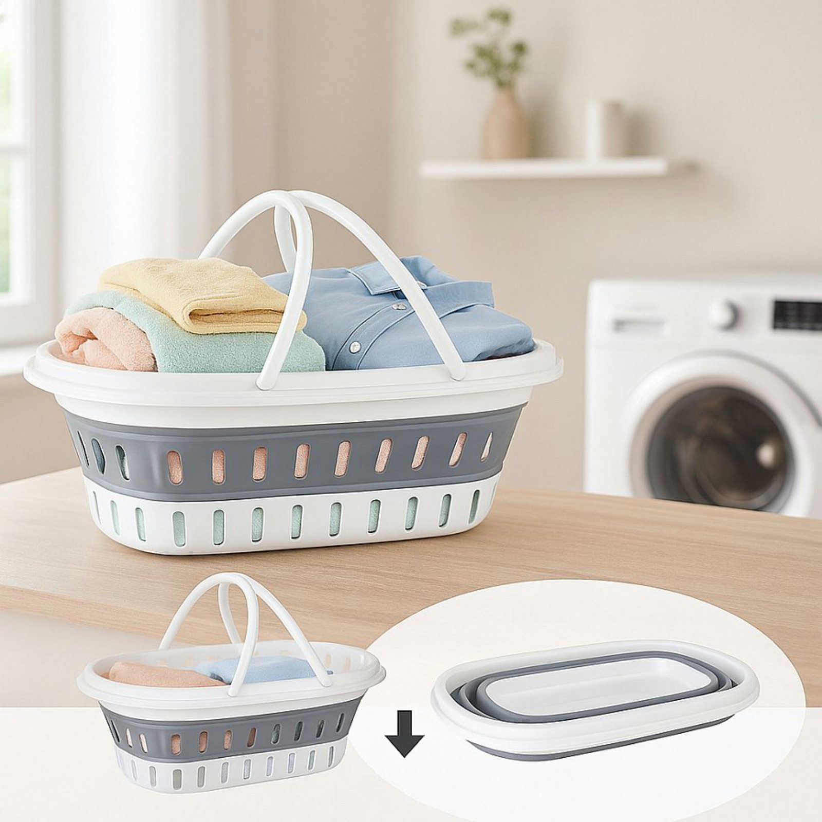 Koopman Wäschekorb Wäschewanne Einkaufskorb Weiß 58x38 cm Klappbar 1/2/4 St günstig online kaufen