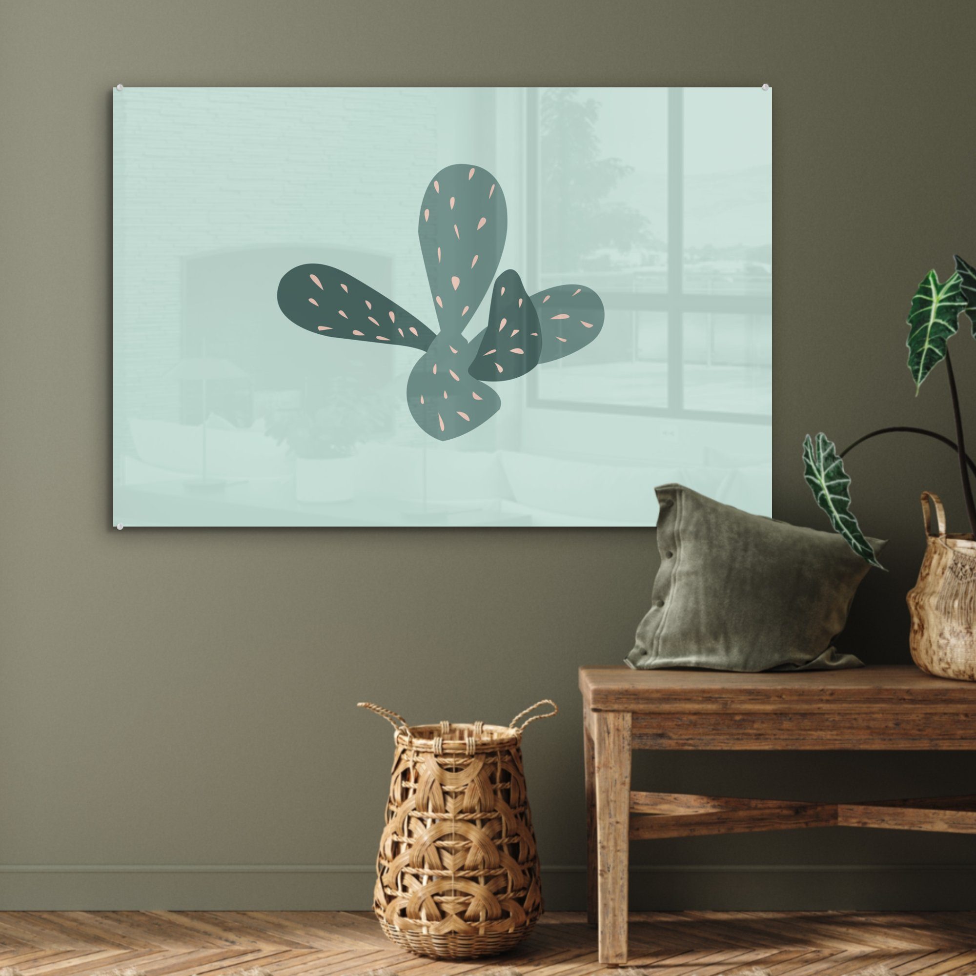 MuchoWow Acrylglasbild - (1 - Schlafzimmer Acrylglasbilder Wohnzimmer St), Kaktus Sommer & Blau