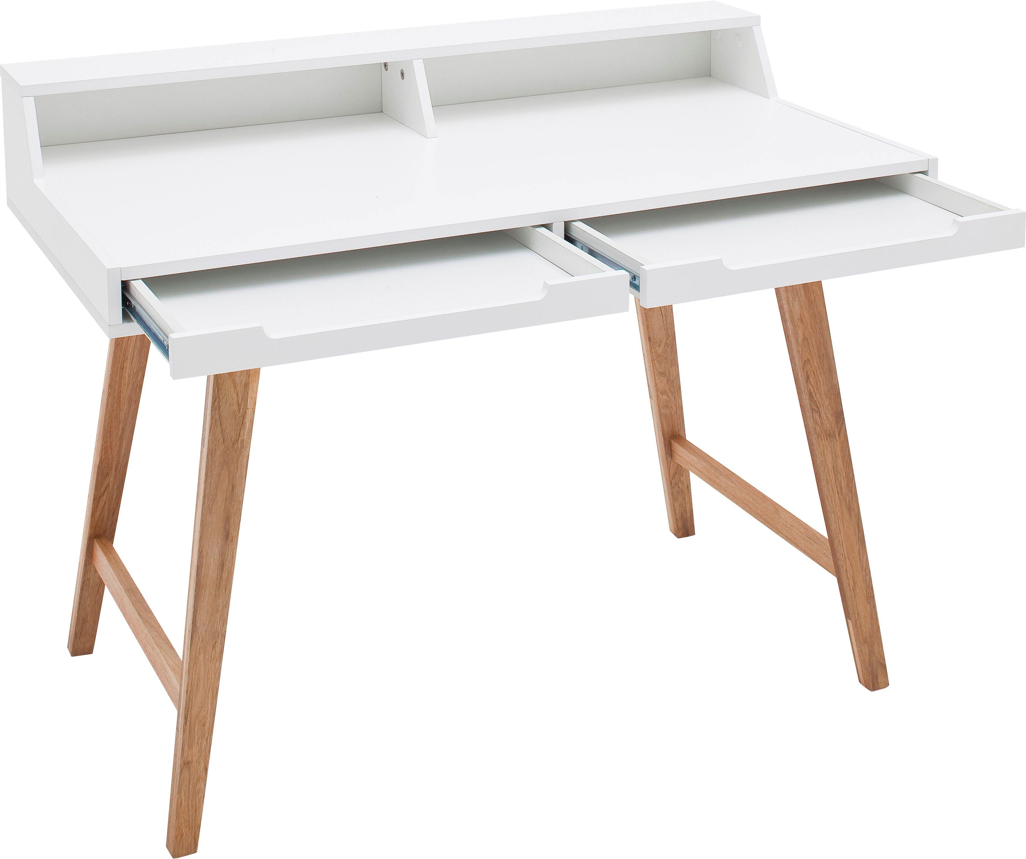 Tiffy, matt weiß MCA furniture buchefarben, 110 Massivholz Gestell cm Schreibtisch Breite lackiert,