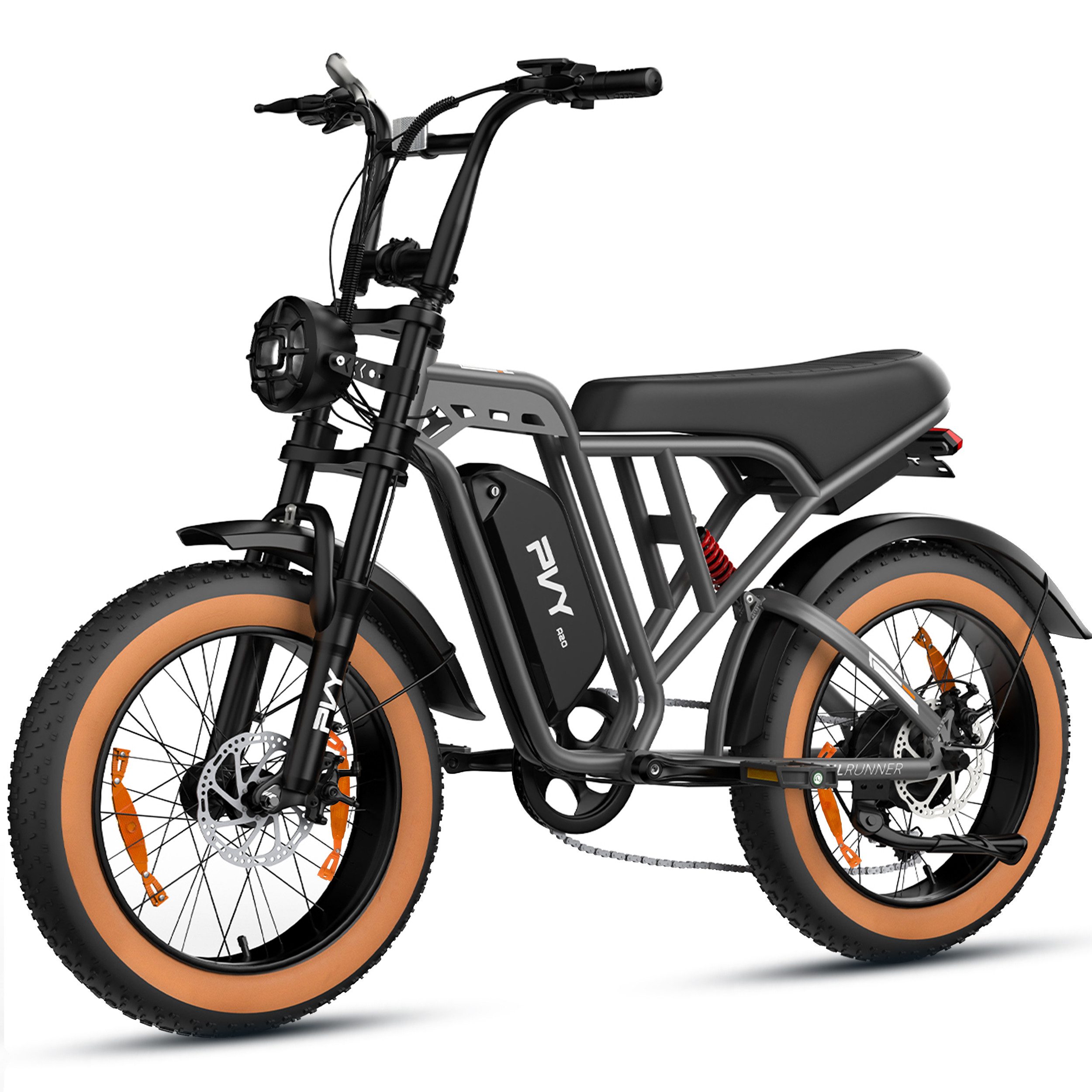 Vankel E-Bike Mountainbike Fat E-Bikes E-Fahrrad Damen u. Herren 960 WH Pedelec Max.120 km E-MBT, Kettenschaltung, Heckmotor, 960 Wh, (Beleuchtungsset mit Batterieladegerät, Batterieschlüssel, Werkzeug), 20×4.0 All-Terrain Elektrofahrrad mit Shimano 7-Gang