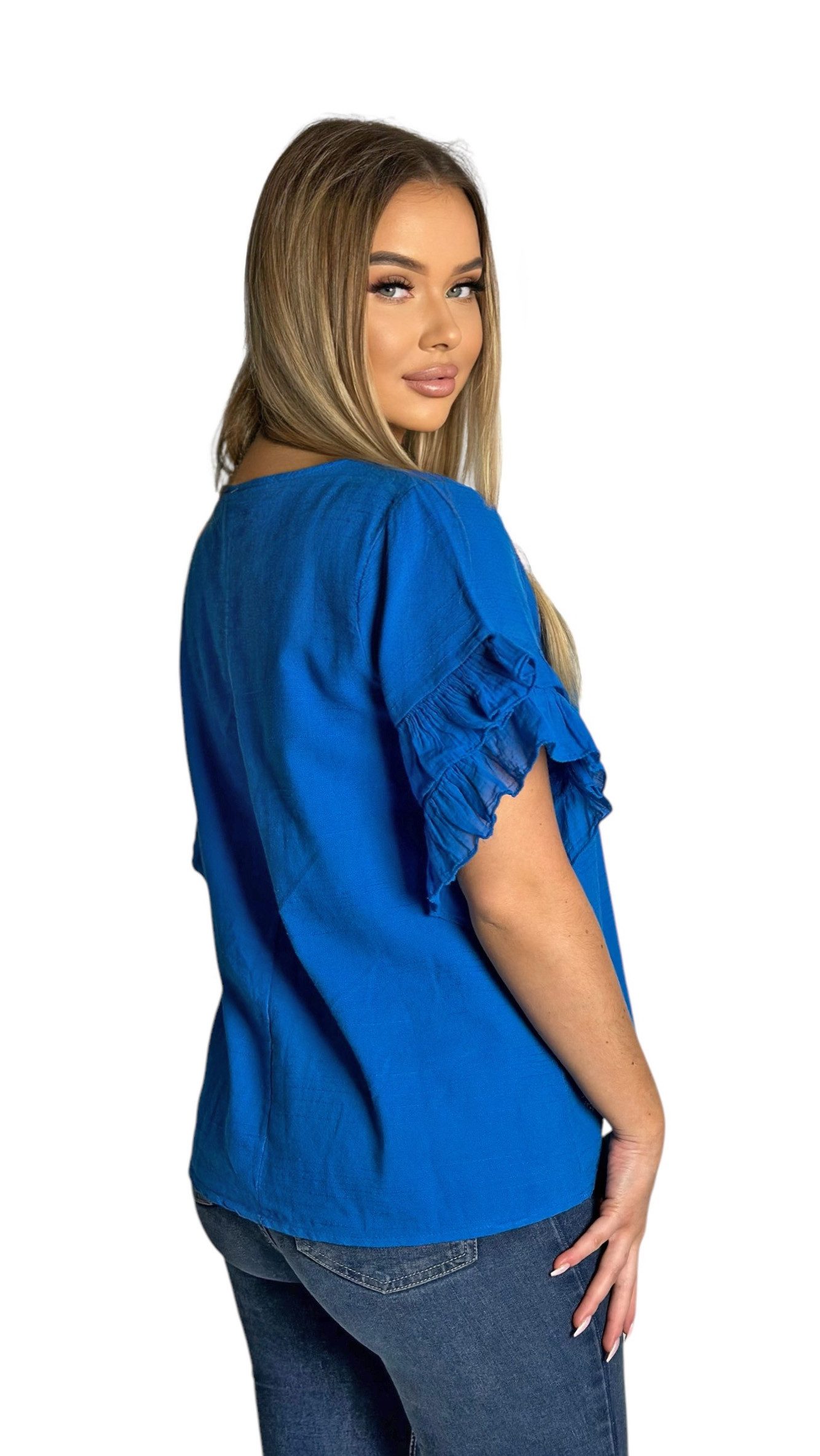 Mississhop Kurzarmshirt Charmantes Volant-Ärmel-Shirt – 100% günstig online kaufen