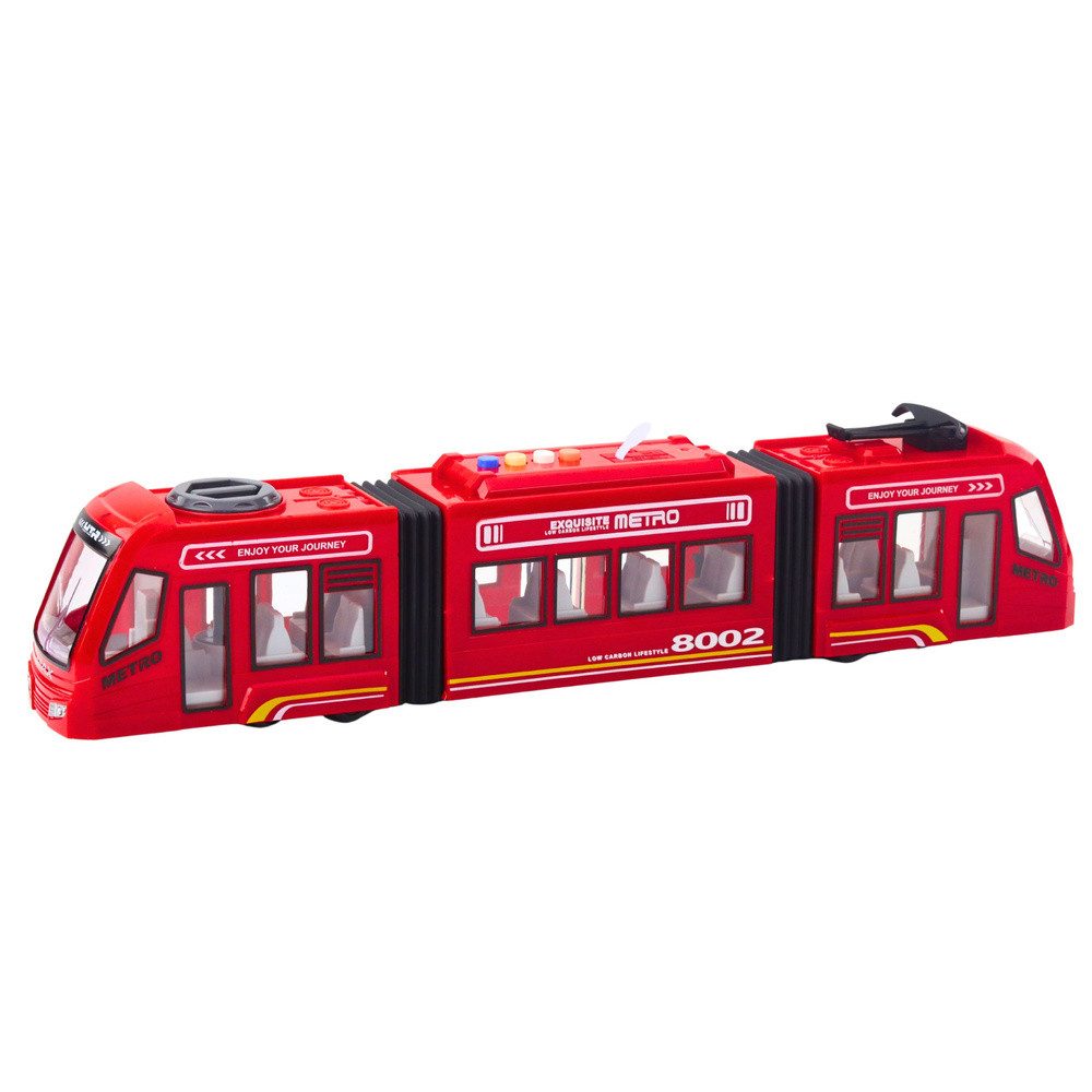 LEAN TOYS Spielzeug-Zug Straßenbahn Gelenkwagen Nahverkehrsmodell, (Spar-Set, 1-tlg., 41x8,5x6,5 cm beweglich), Licht- & Geräuscheffekte, Türen zum Öffnen