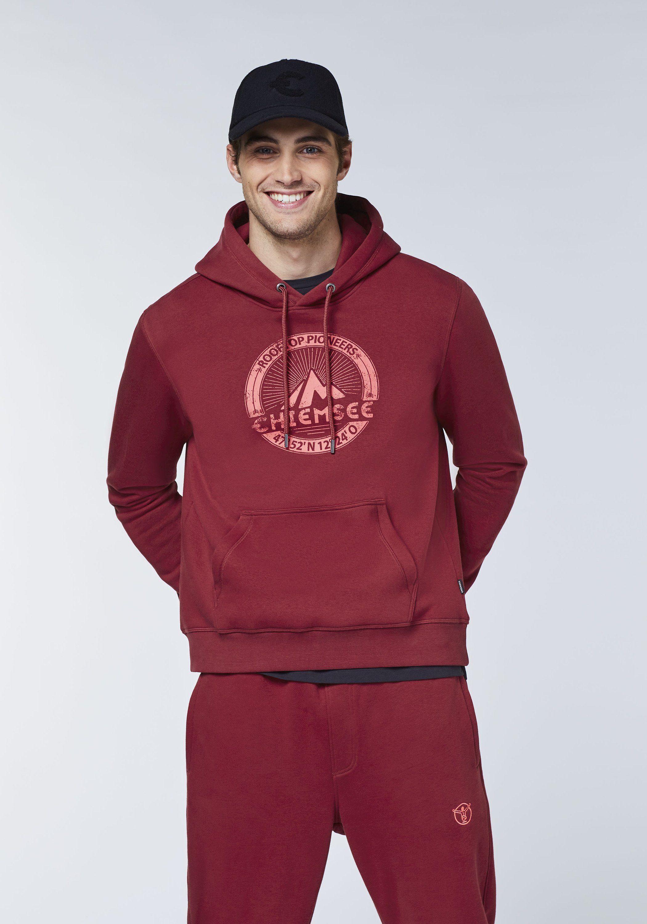 mit Hoodie Tibetan Chiemsee Kapuzensweatshirt Red 1 Label-Mountain-Motiv 19-1934