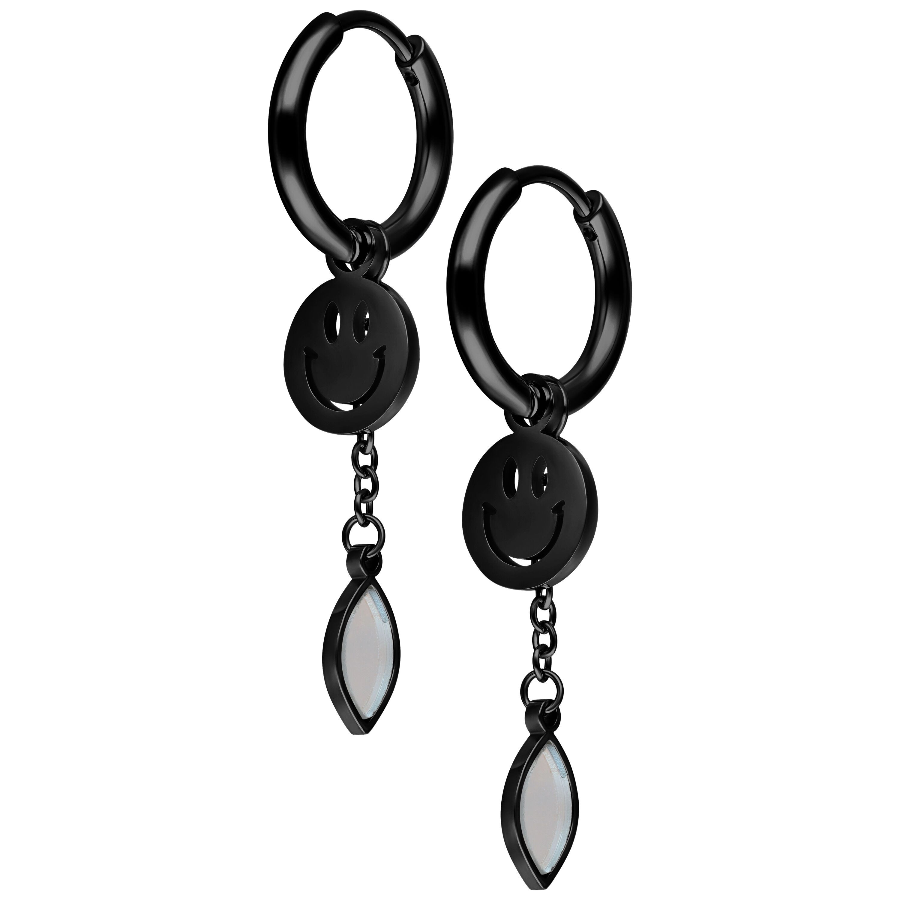 Wildcat Paar Ohrhänger Mini Smiley with Radiant Hanger Hoops Pair - Schwarz, Chirurgenstahl 316L - wasserfest, langlebig, hautverträglich